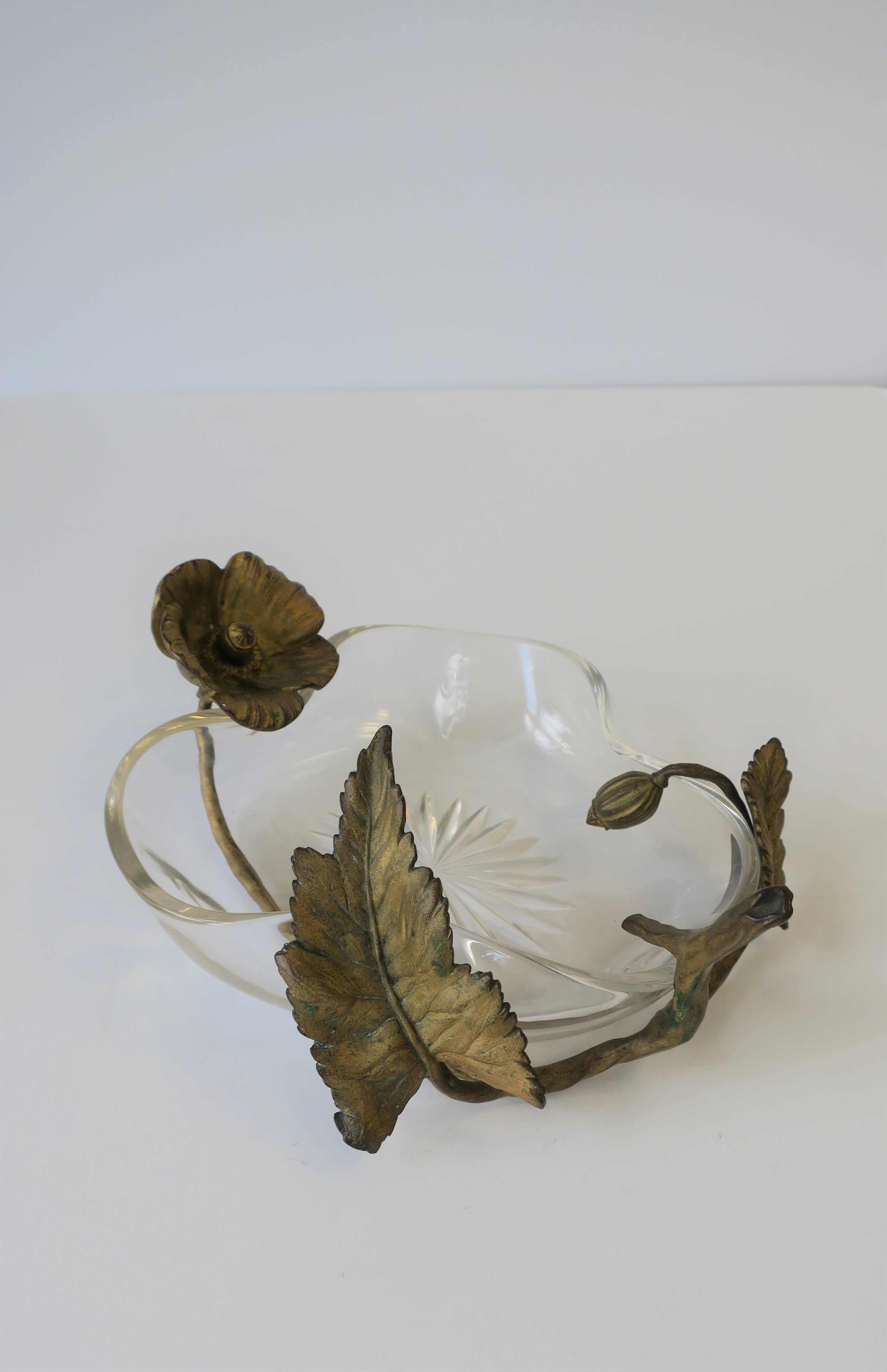 Crystal Bowl with Bronze Gilt Flower and Leaf Design in the Style of Baccarat 3