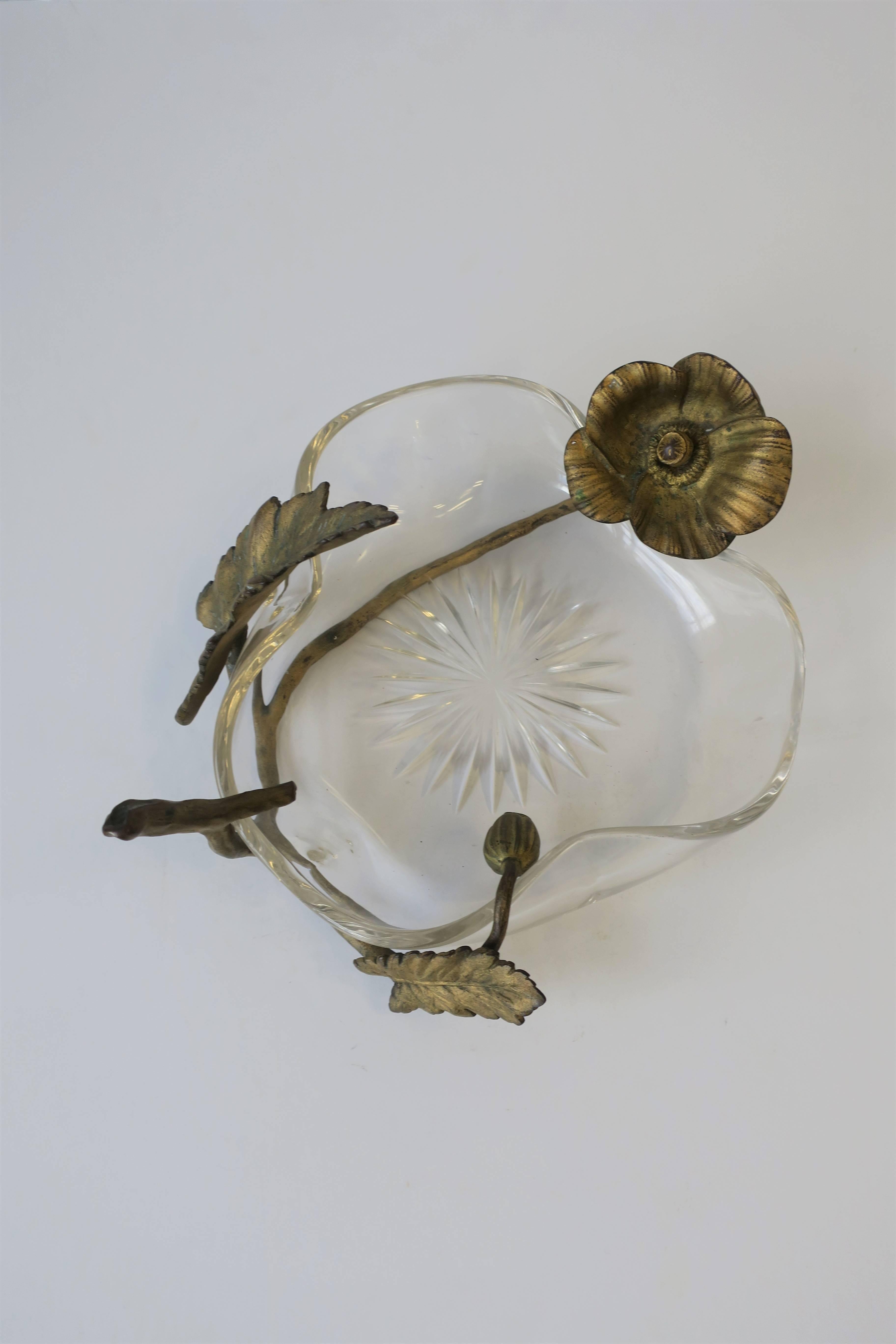 Crystal Bowl with Bronze Gilt Flower and Leaf Design in the Style of Baccarat 4