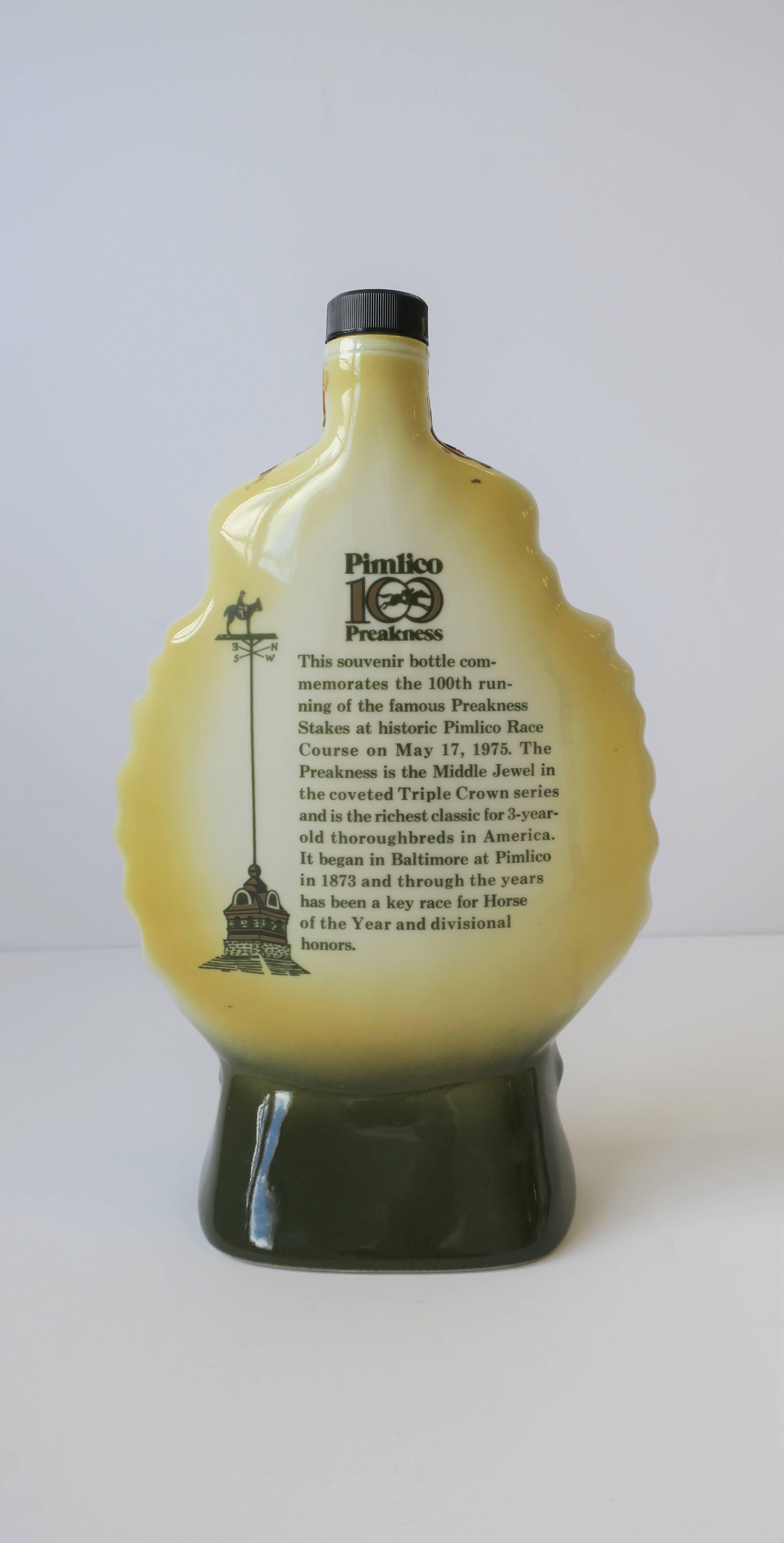 Glazed Vintage Horse Racing Preakness Stakes Decanter Liquor or Spirits Bottle, 1975