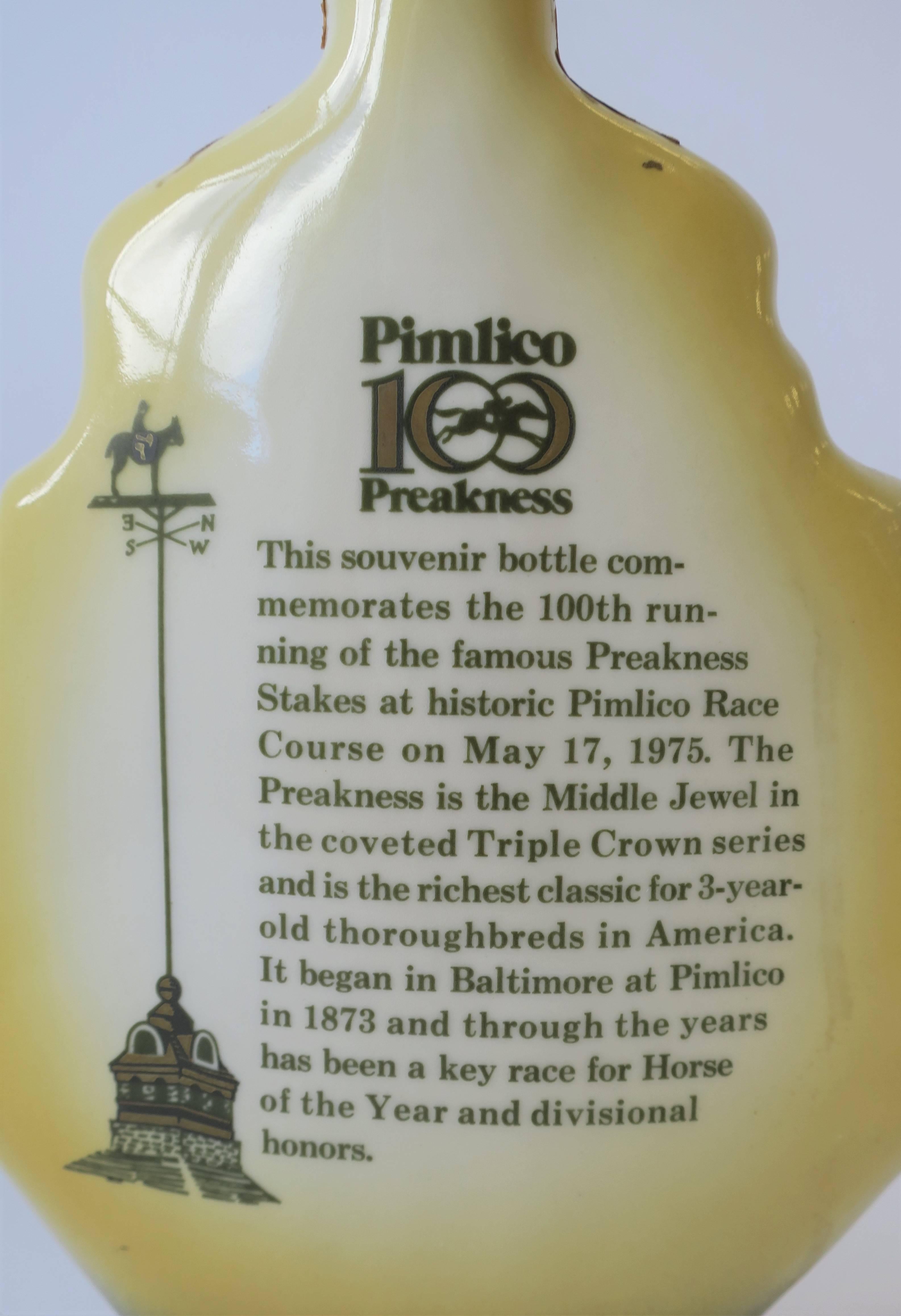 Vintage Horse Racing Preakness Stakes Decanter Liquor or Spirits Bottle, 1975 In Excellent Condition In New York, NY
