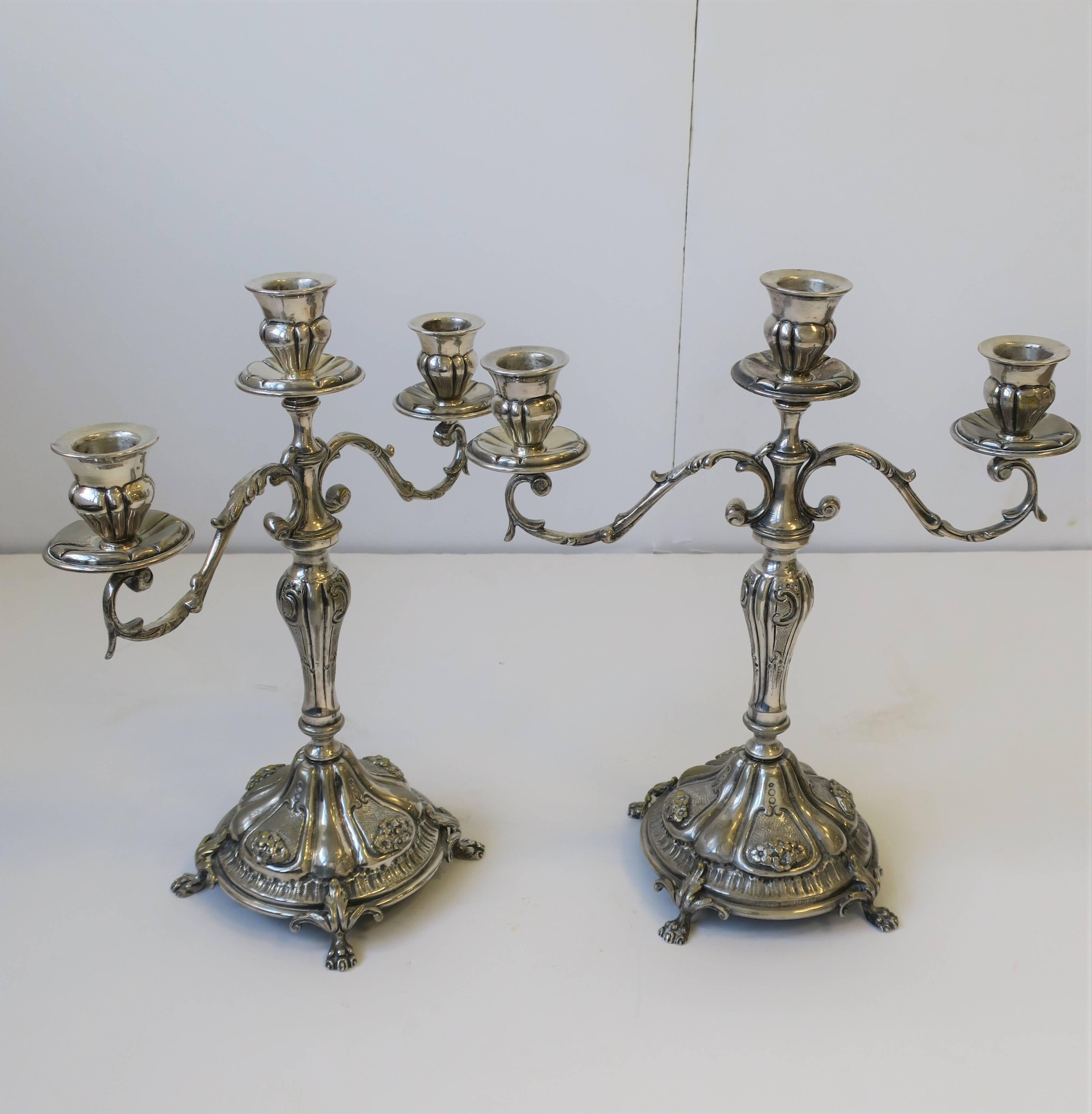Italian Regency Sterling Silver Plate Candlesticks or Candelabras, Pair 8