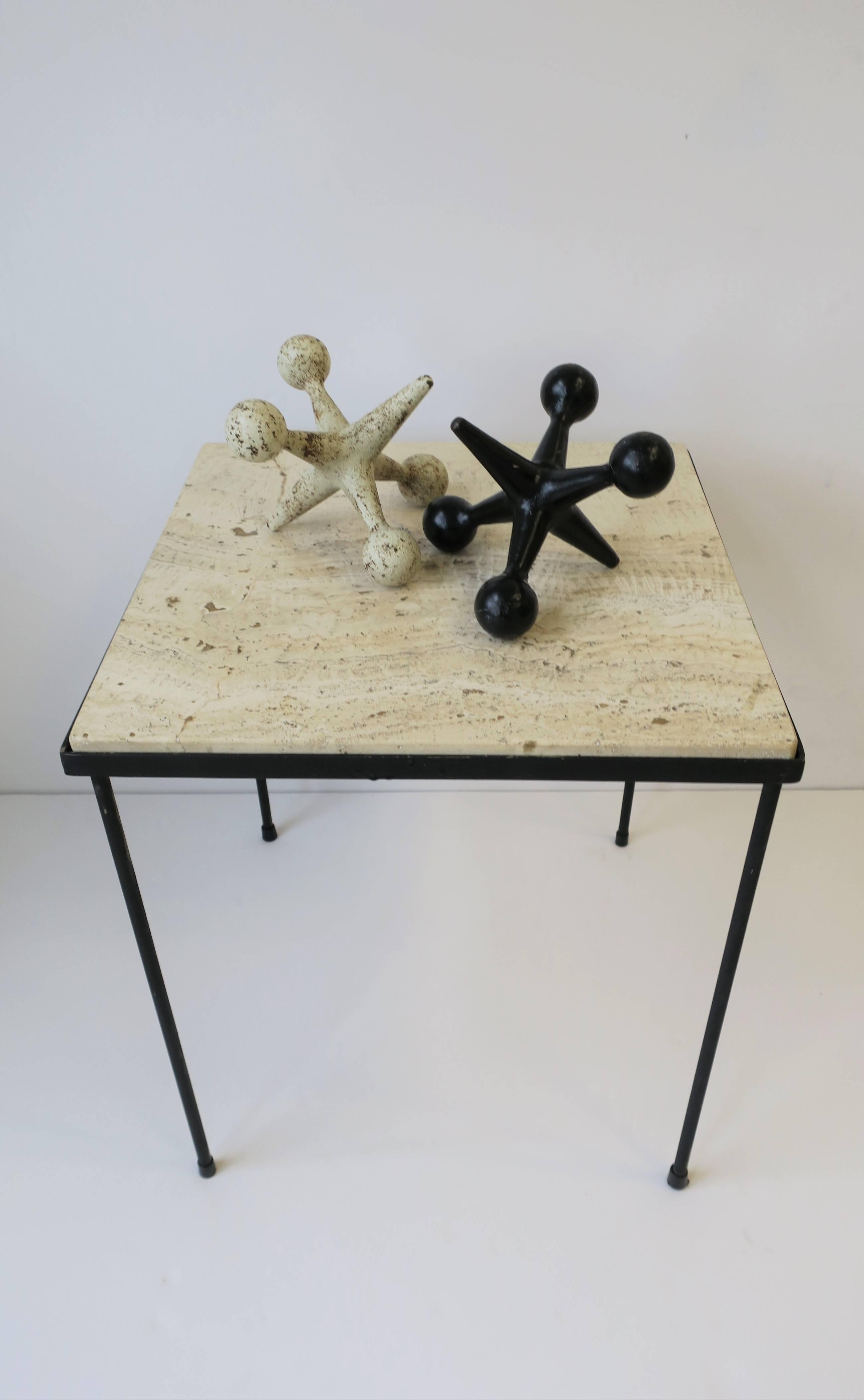 Italian Travertine Marble and Black Metal Square Side or End Table 4