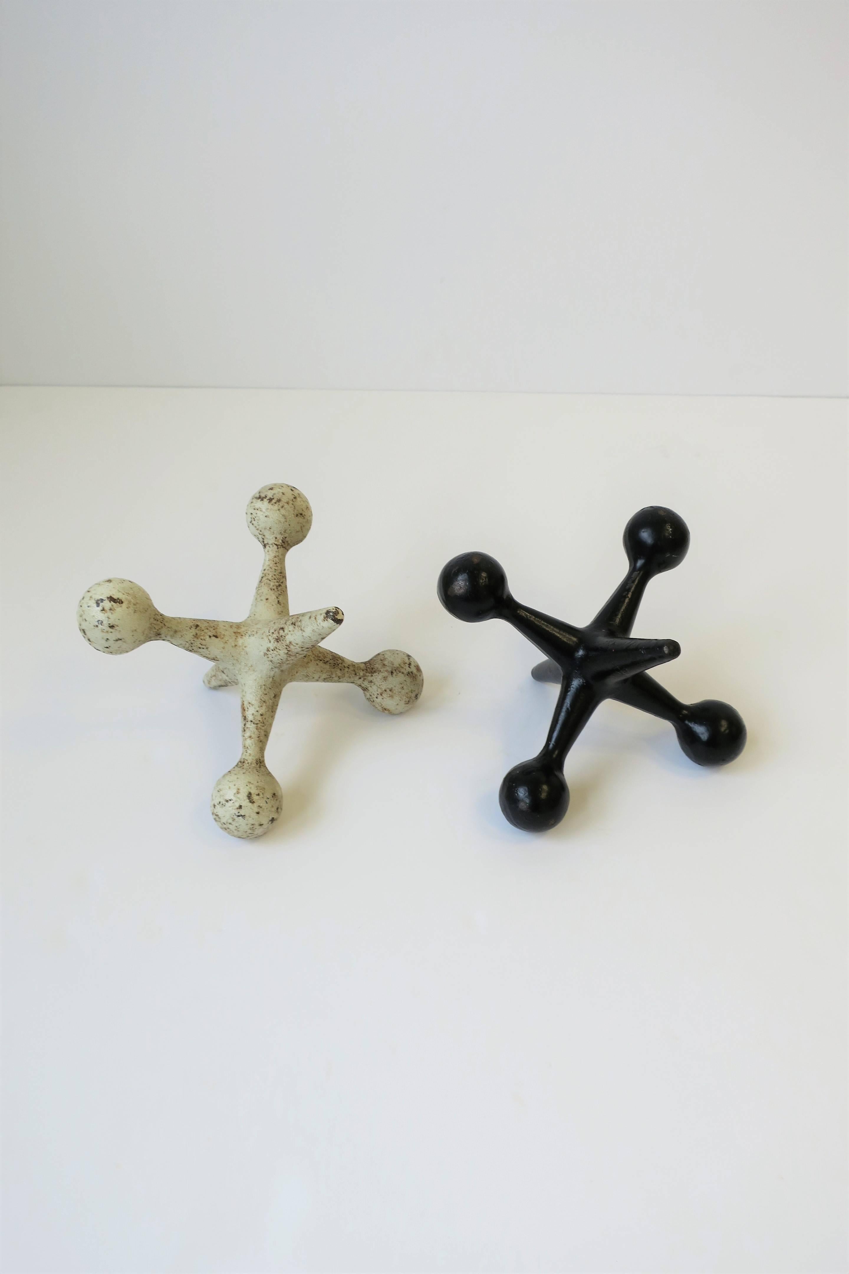 Industrial Black and White Iron Metal Jacks Bookends or Decorative Objects