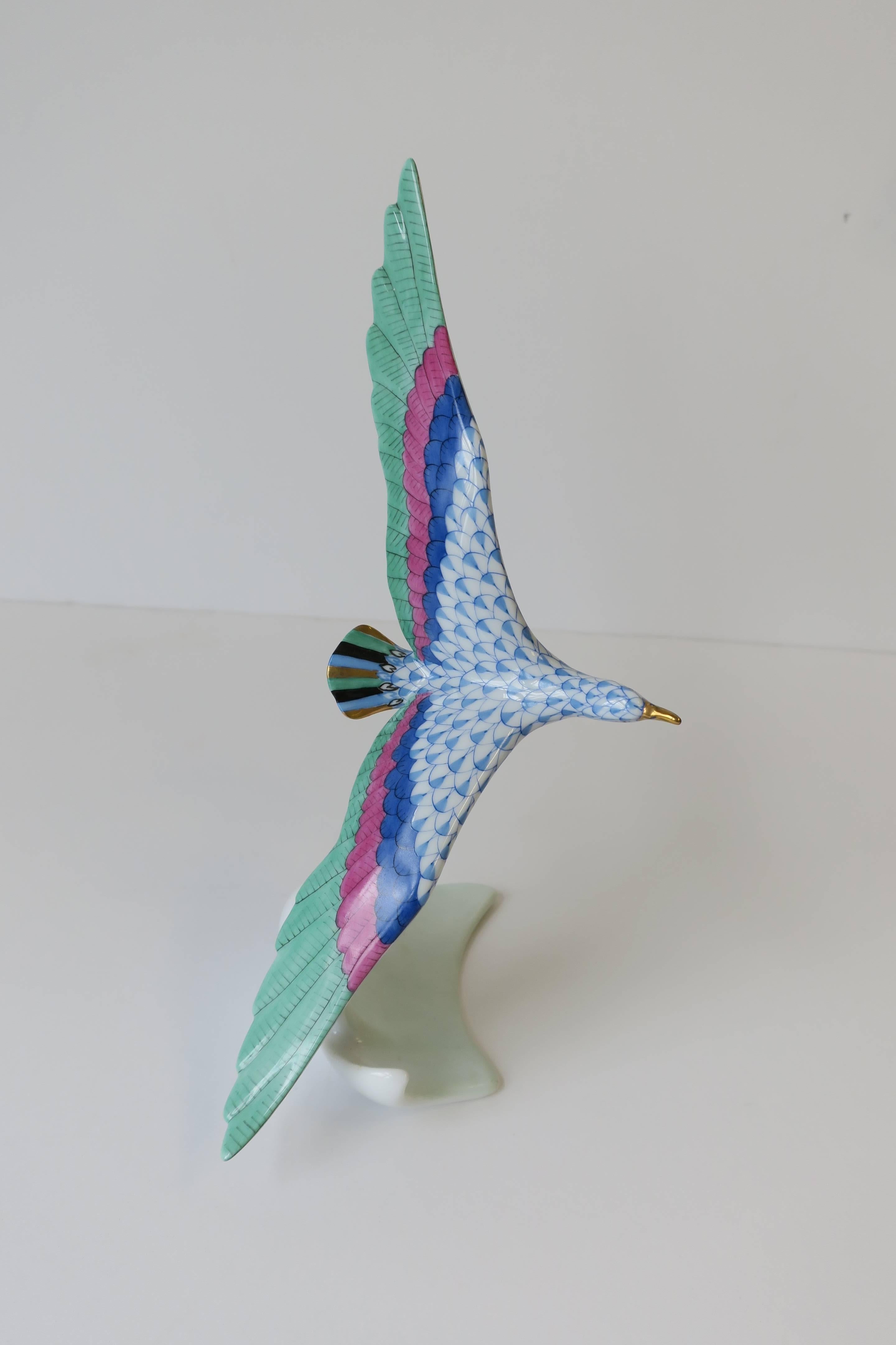 Hand-Painted Herend Blue and White Porcelain Bird