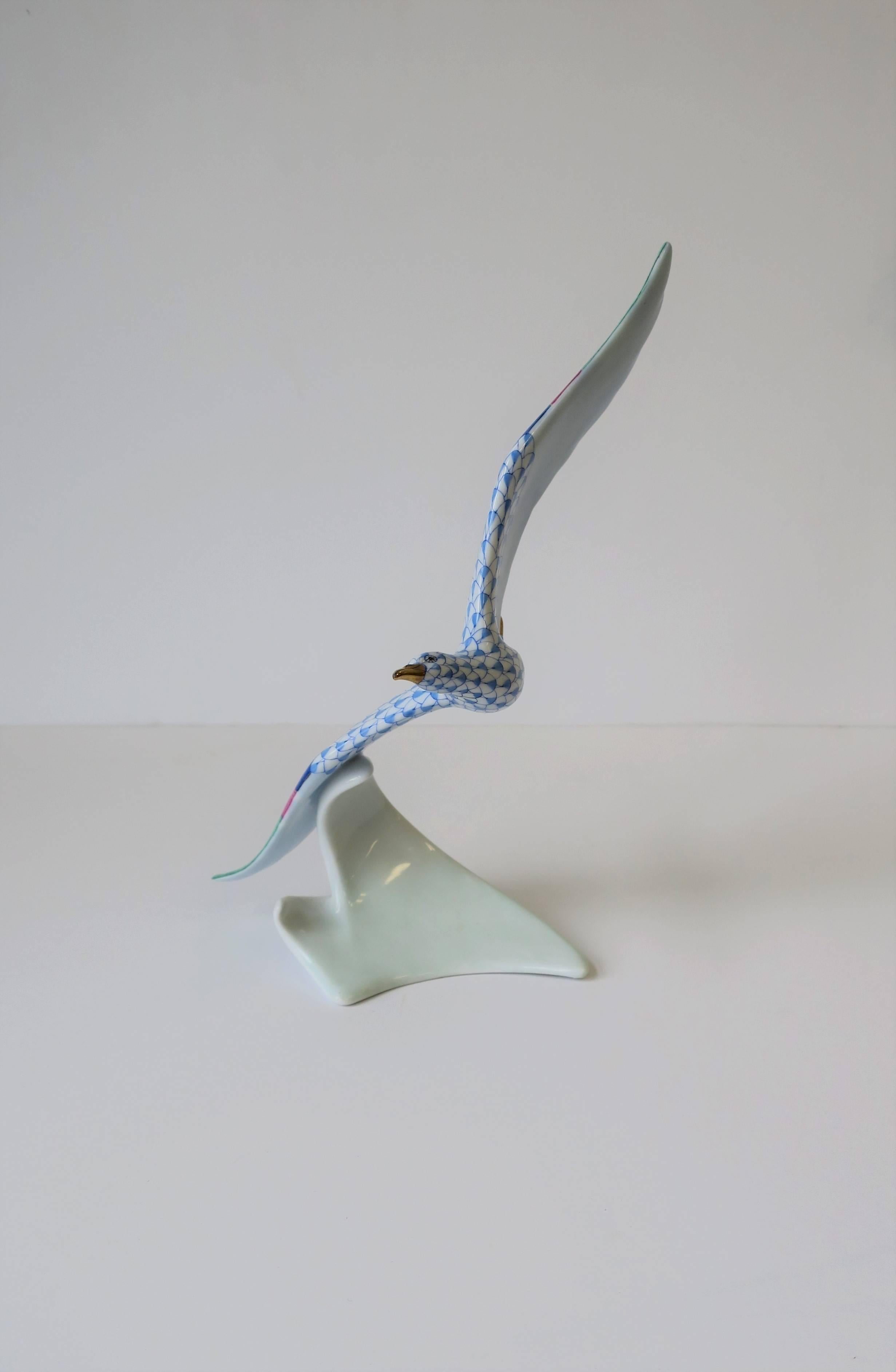 20th Century Herend Blue and White Porcelain Bird