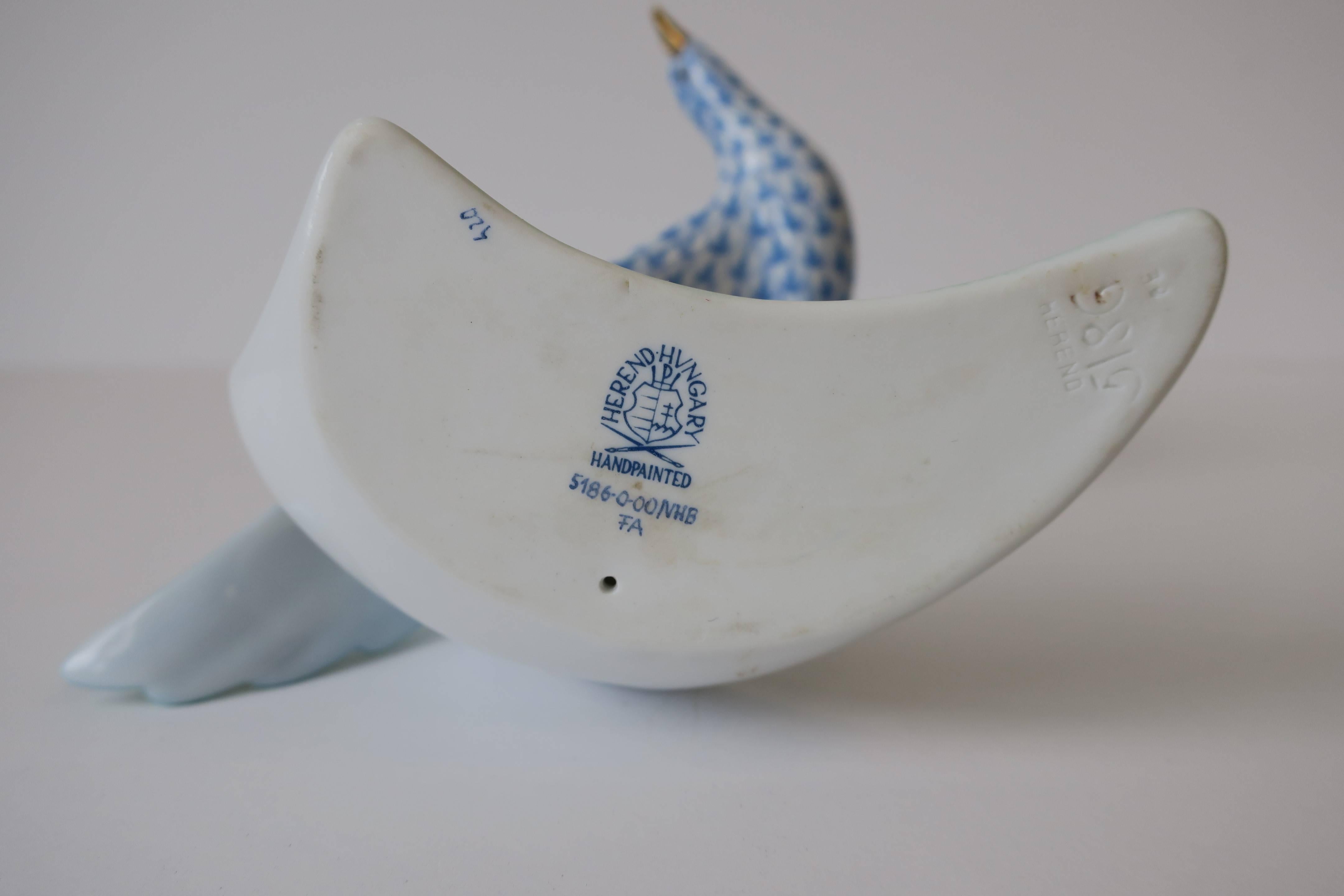 Herend Blue and White Porcelain Bird 4