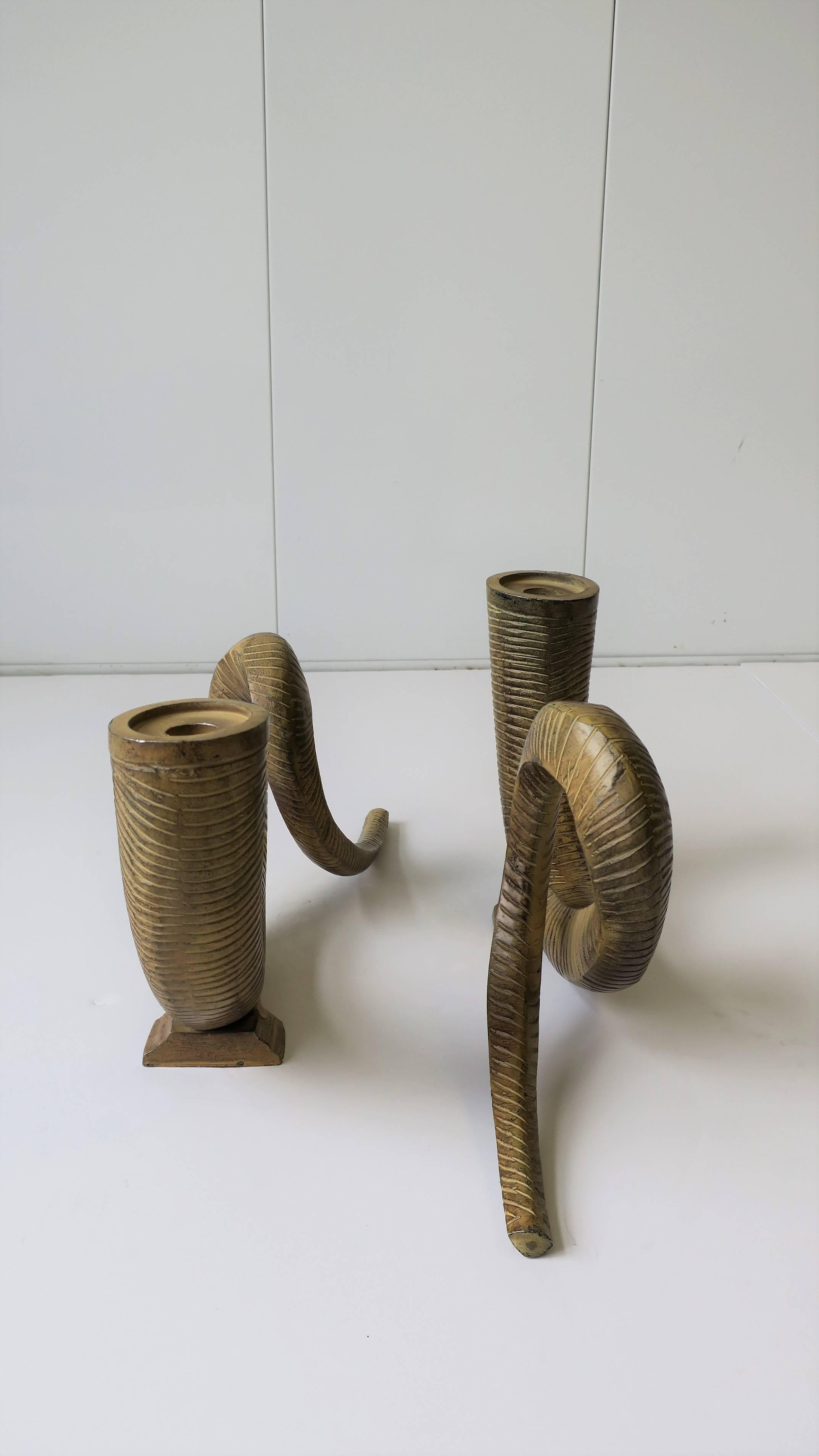 80s Metal Animal Rams Horn Sculptures or Candlestick Holders 1