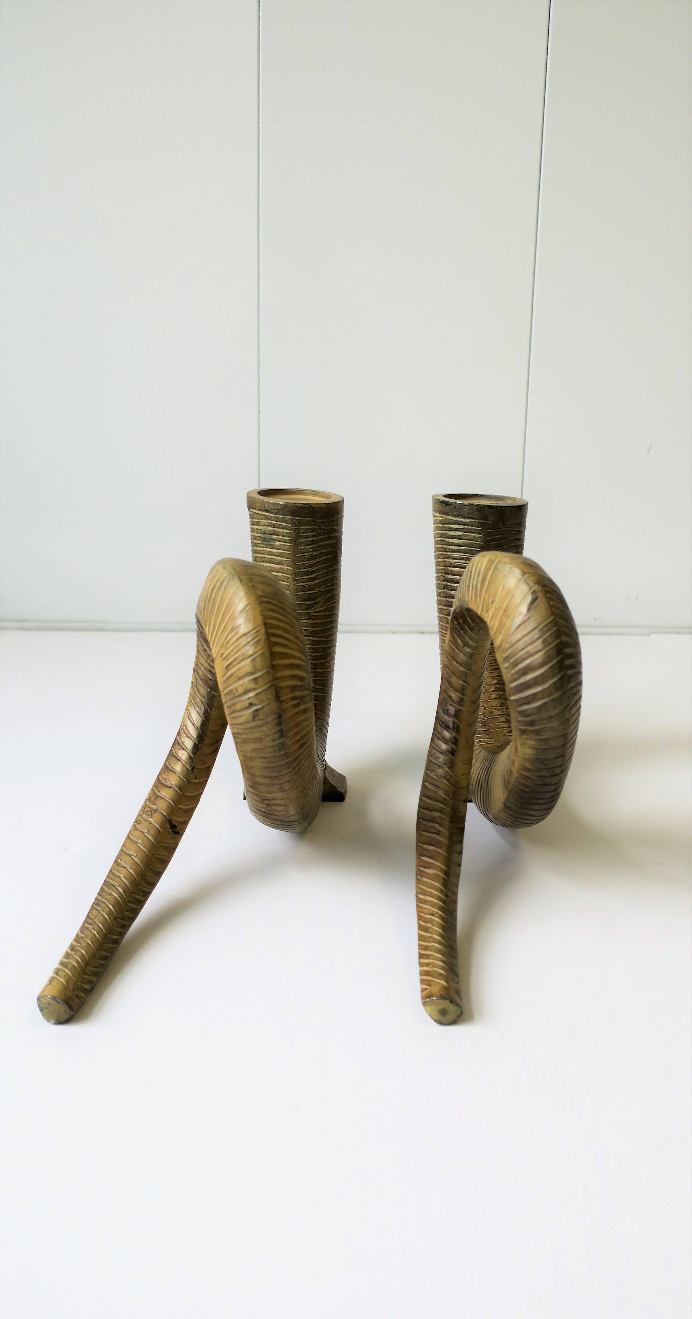 80s Metal Animal Rams Horn Sculptures or Candlestick Holders 2