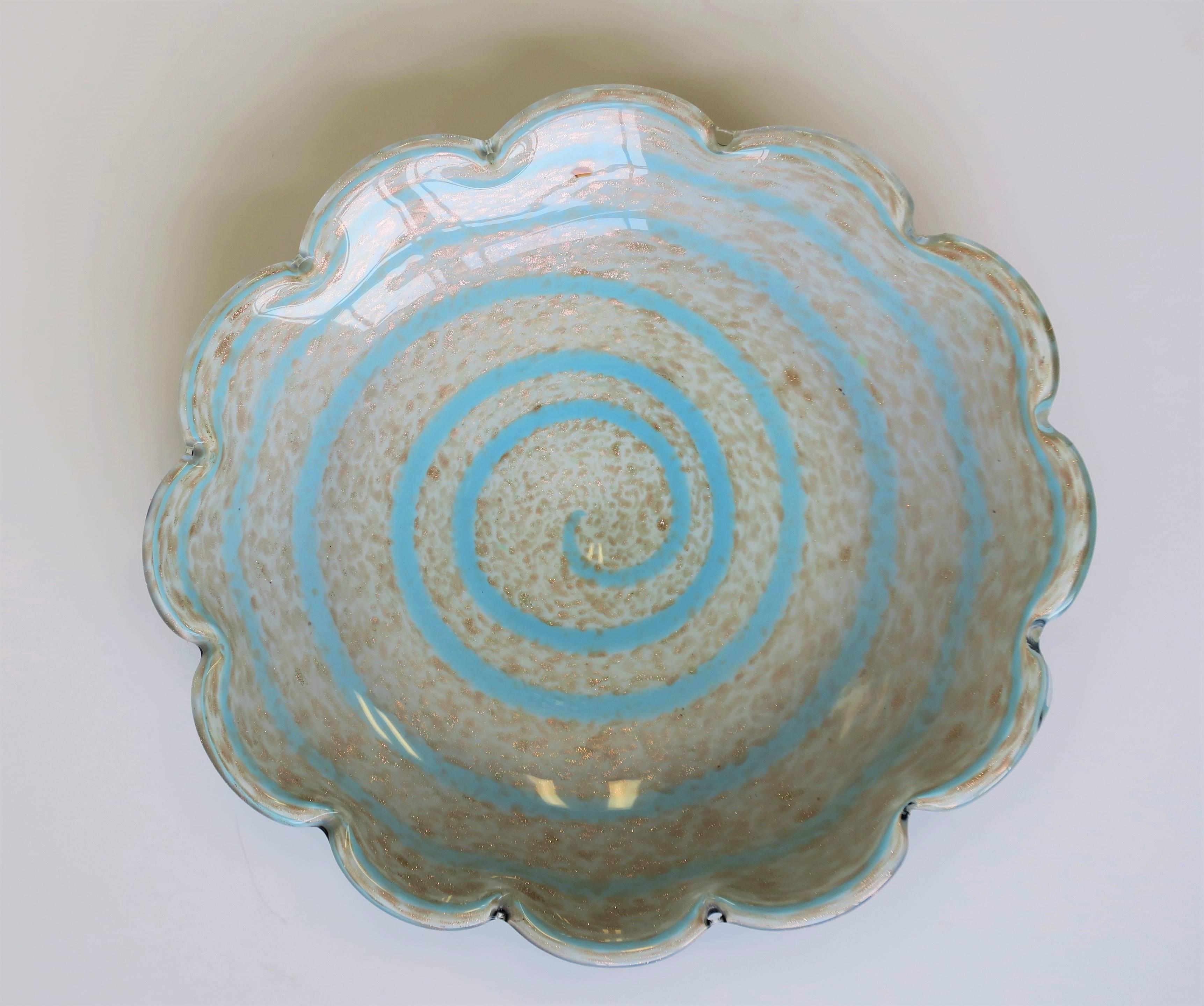Post-Modern Italian Murano Blue and White Art Glass Bowl