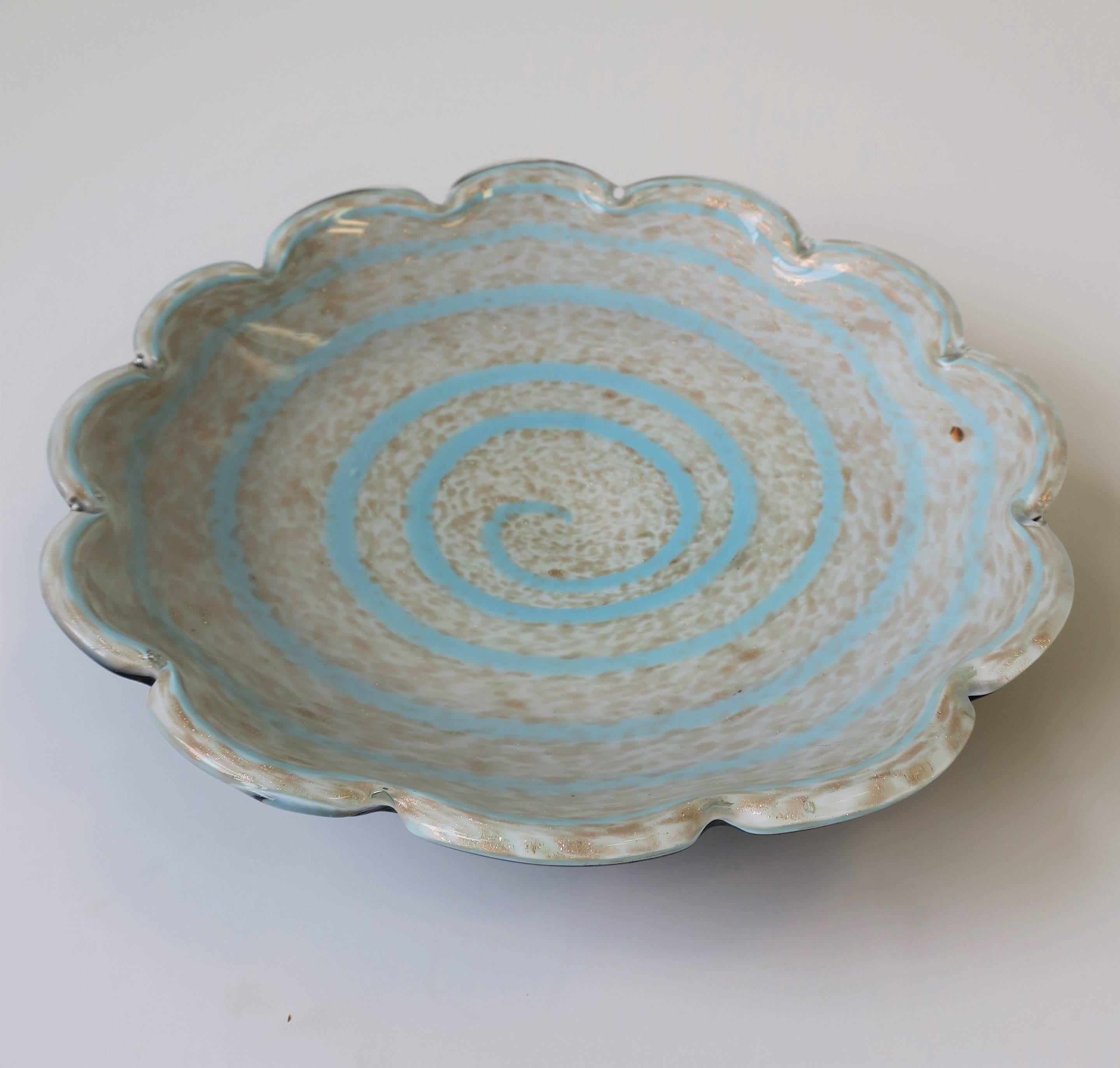 20th Century Italian Murano Blue and White Art Glass Bowl