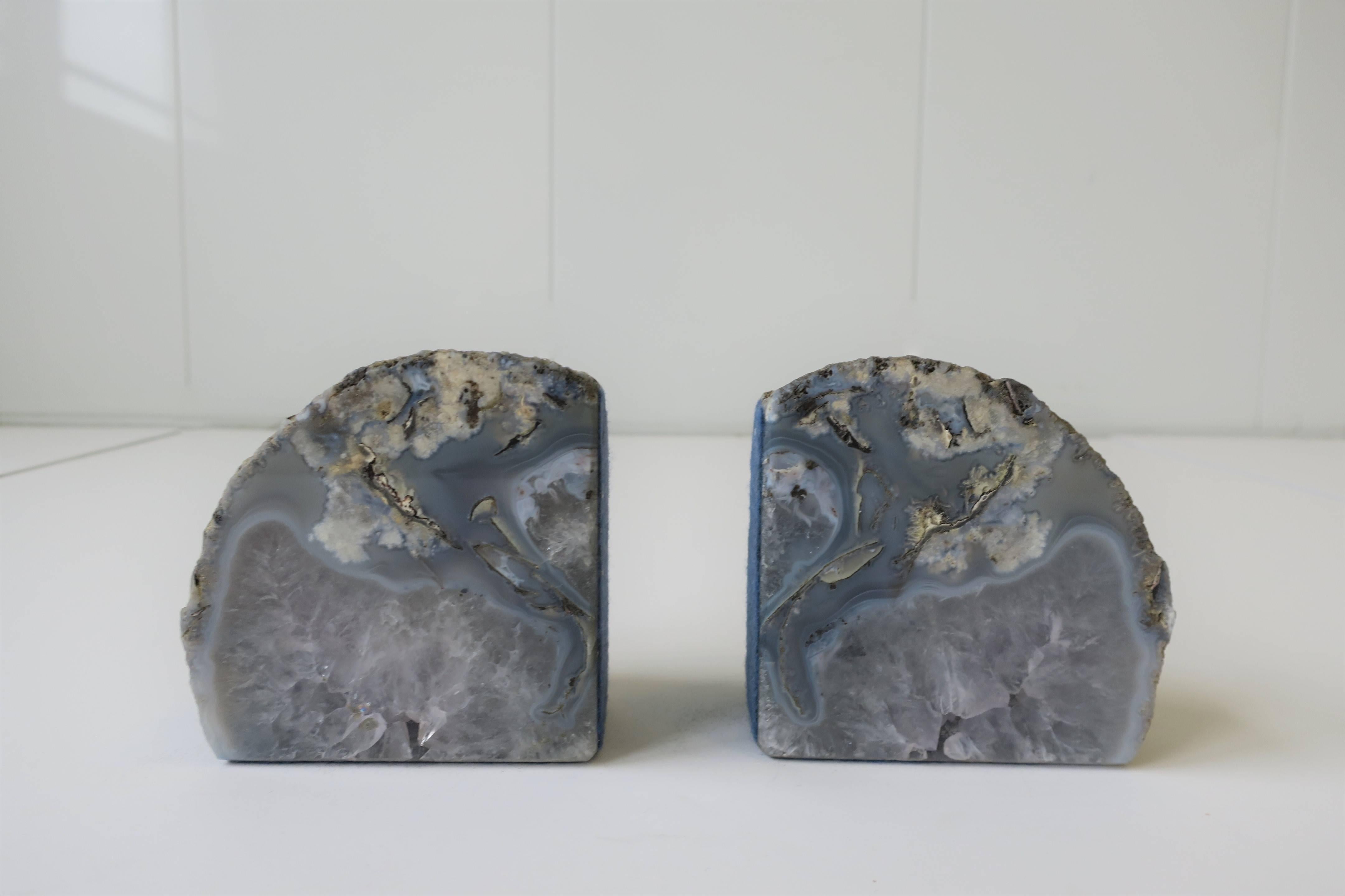 Agate Pair Blue and White Rock Crystal Bookends or Decorative Objects