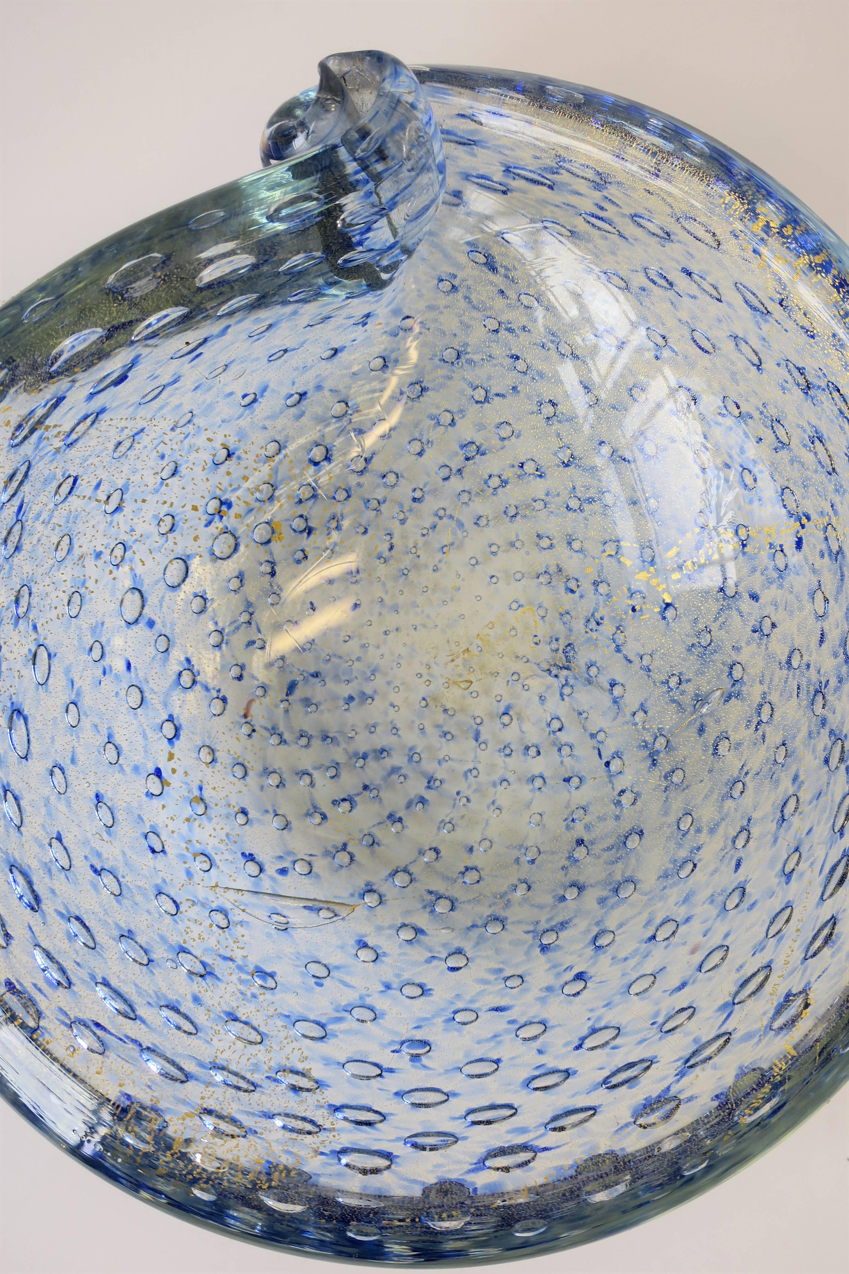 Mid-20th Century Vintage Midcentury Italian Blue and Gold Murano Art Glass Bowl, Italy, 1960s