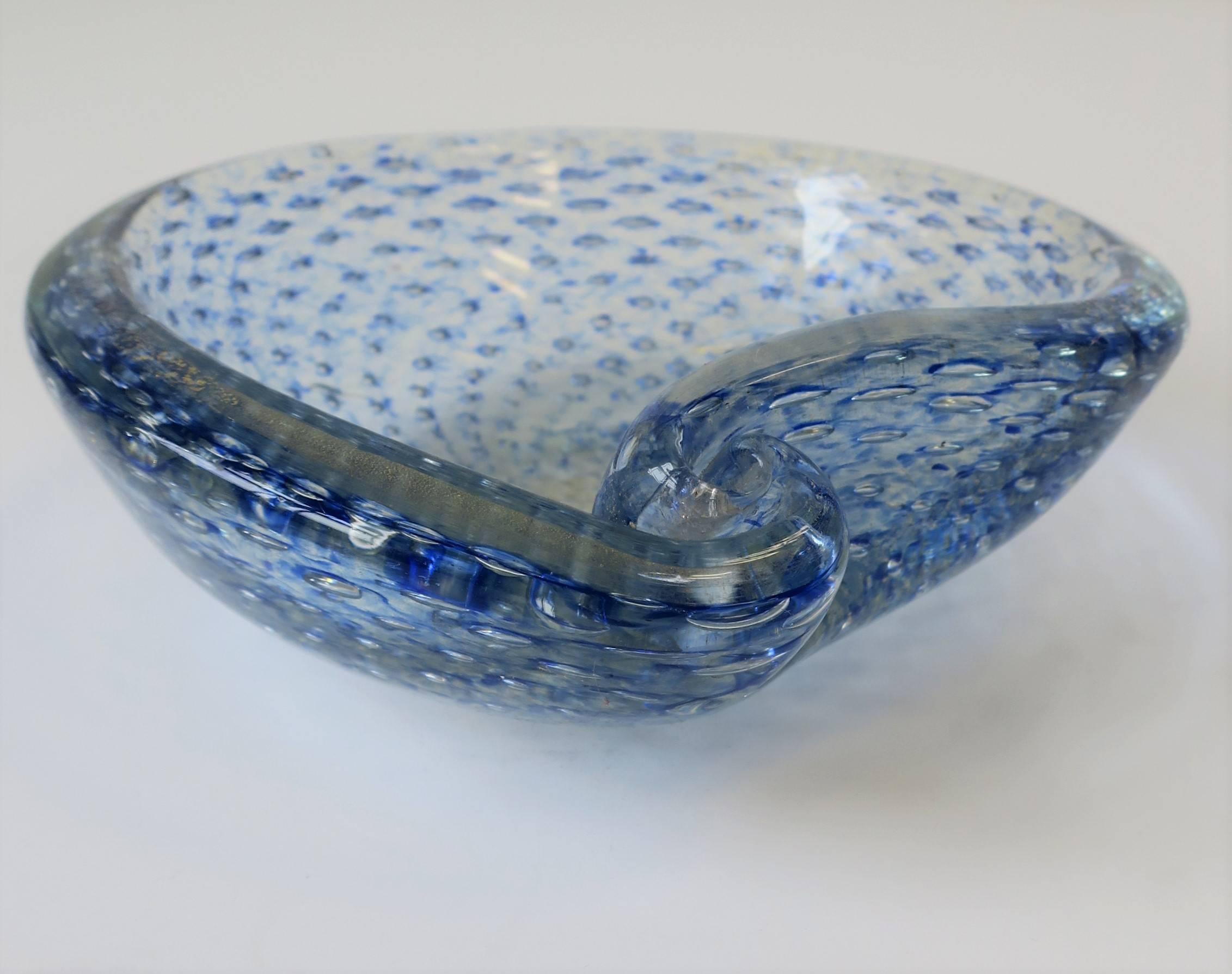 Vintage Midcentury Italian Blue and Gold Murano Art Glass Bowl, Italy, 1960s 4