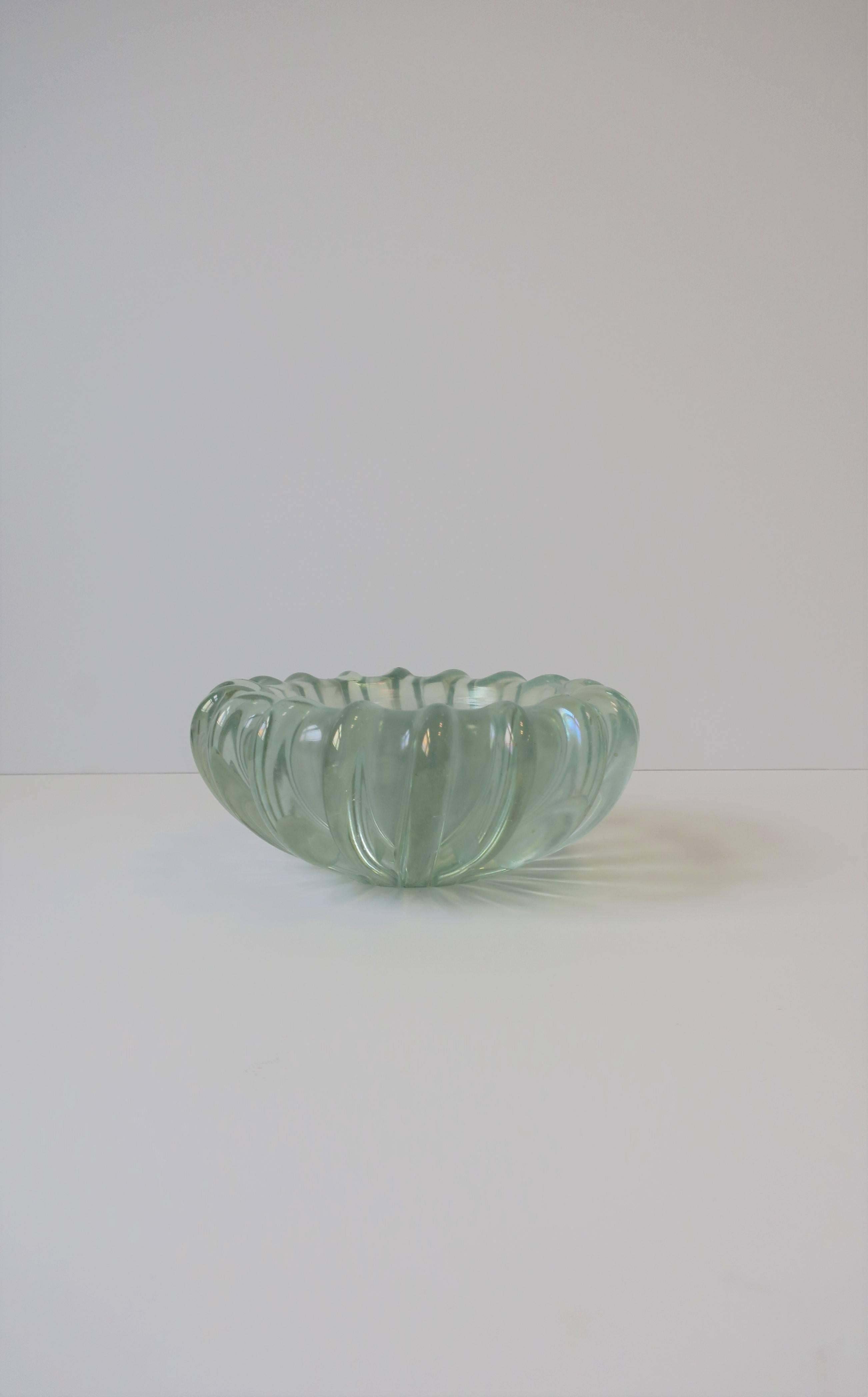 European Italian Murano Iridescent Round Art Glass Bowl For Sale
