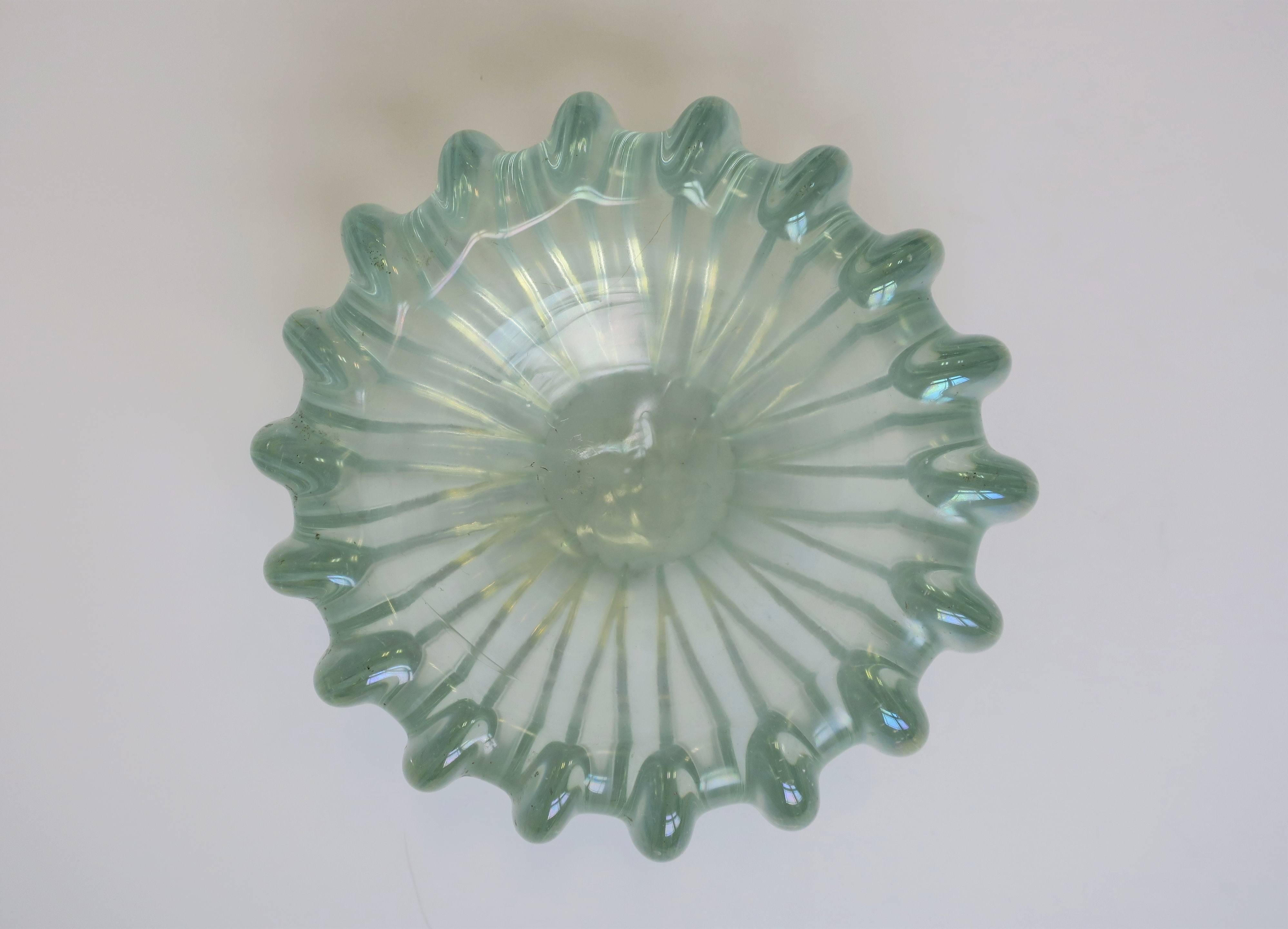 Italian Murano Art Glass Bowl with Iridescent Hue and Fluted Design For Sale 12