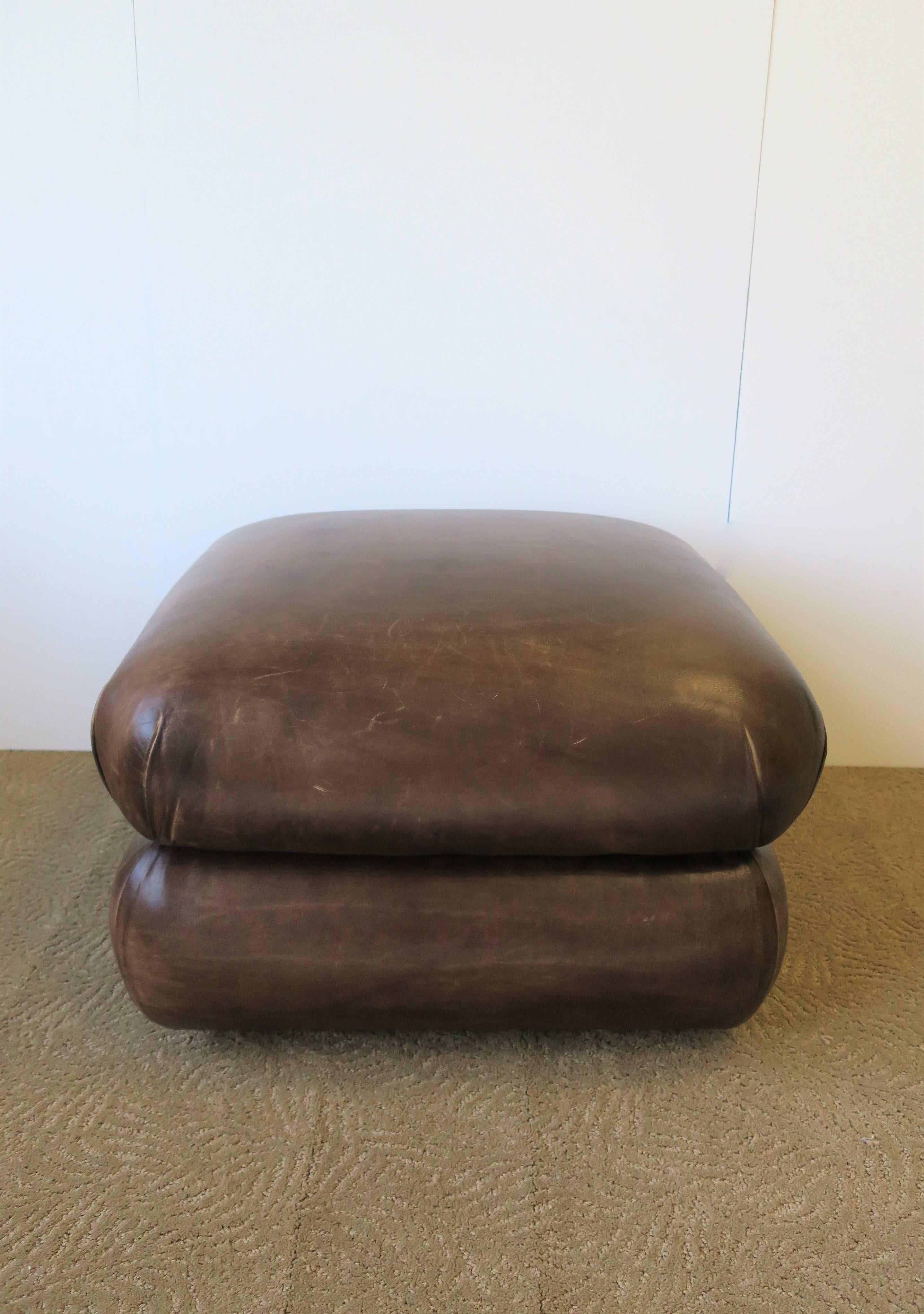 Post-Modern Postmodern English Brown Leather Ottoman by George Smith, ca. 1990s