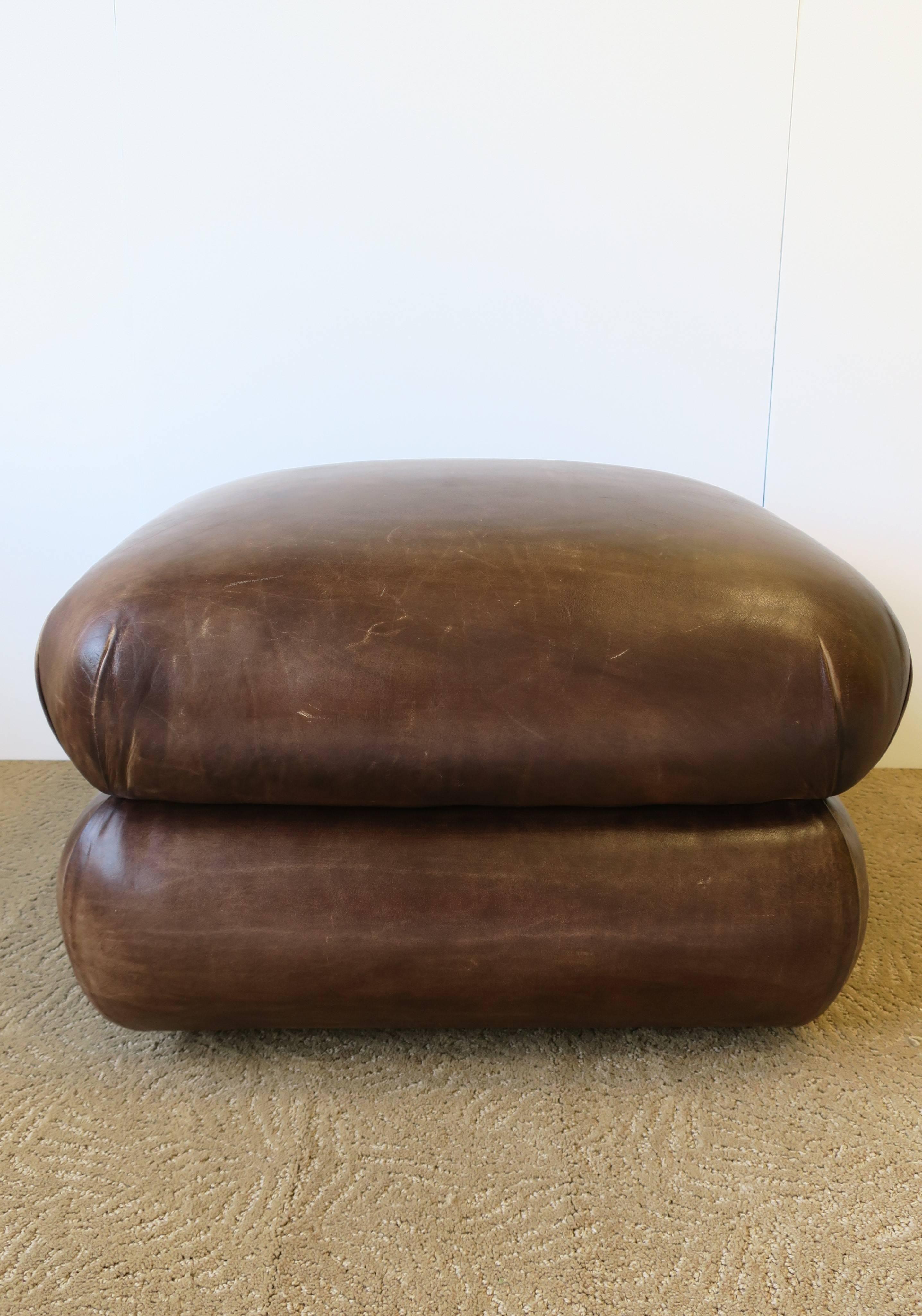 Late 20th Century Postmodern English Brown Leather Ottoman by George Smith, ca. 1990s