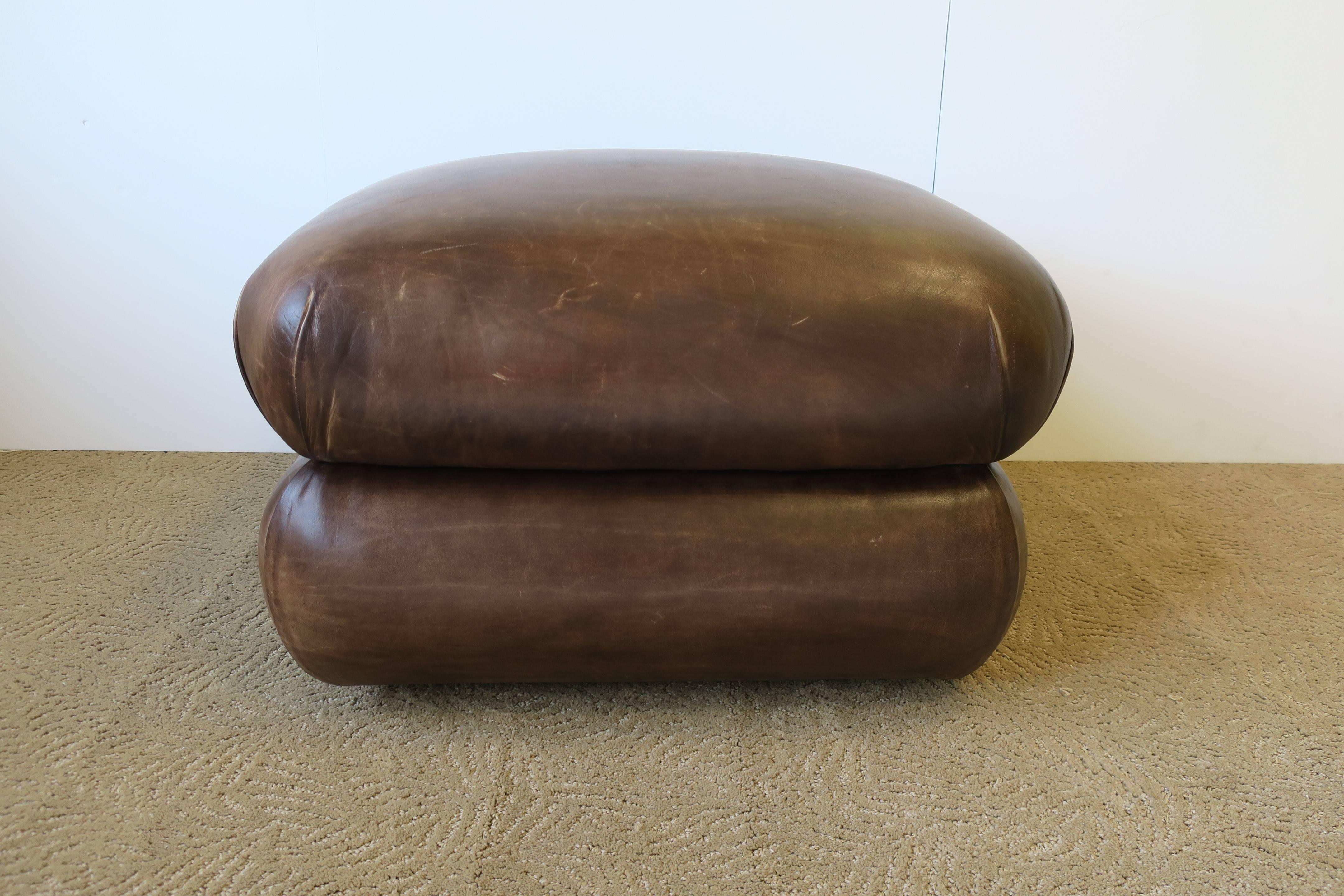 Postmodern English Brown Leather Ottoman by George Smith, ca. 1990s 1
