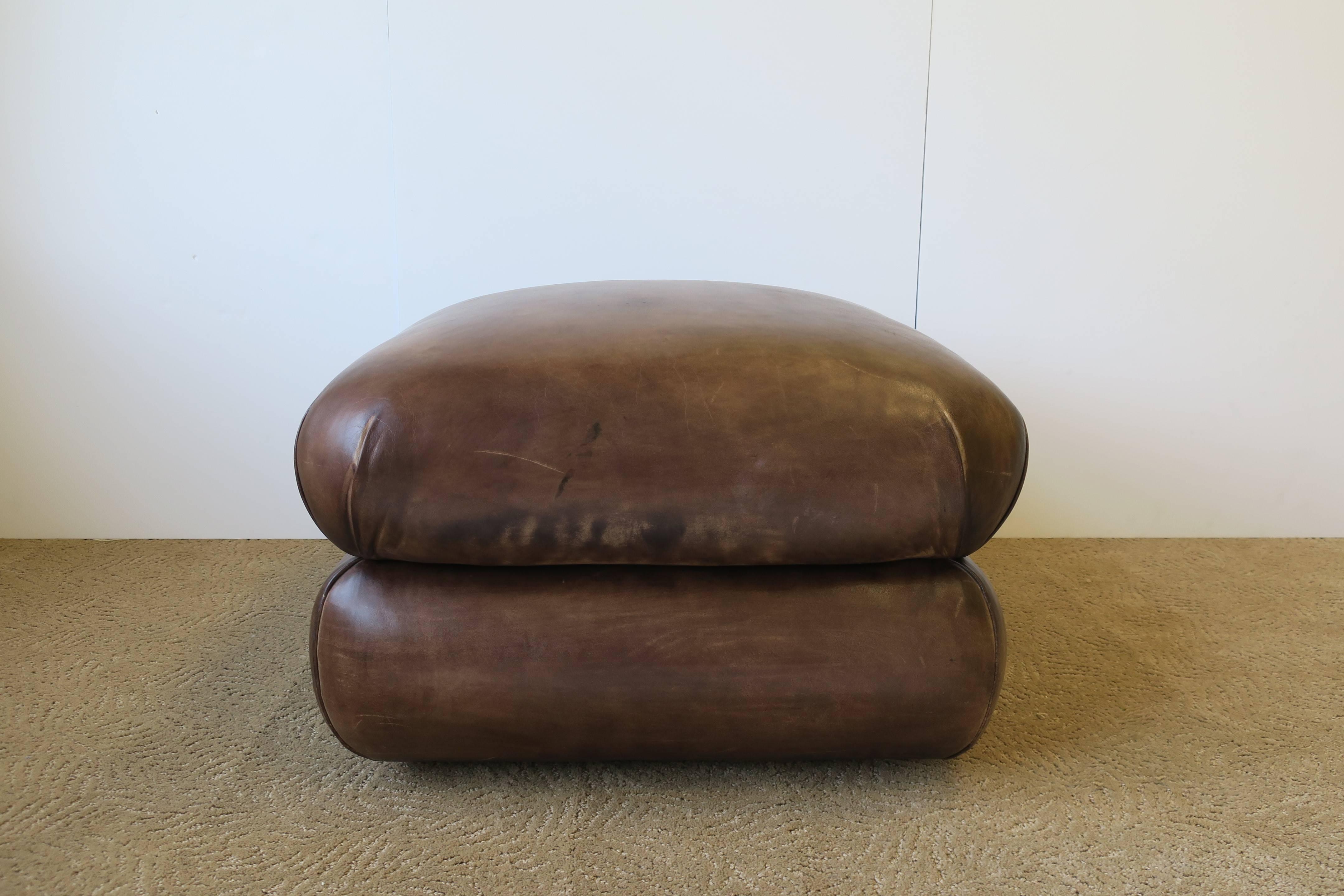 Postmodern English Brown Leather Ottoman by George Smith, ca. 1990s 3