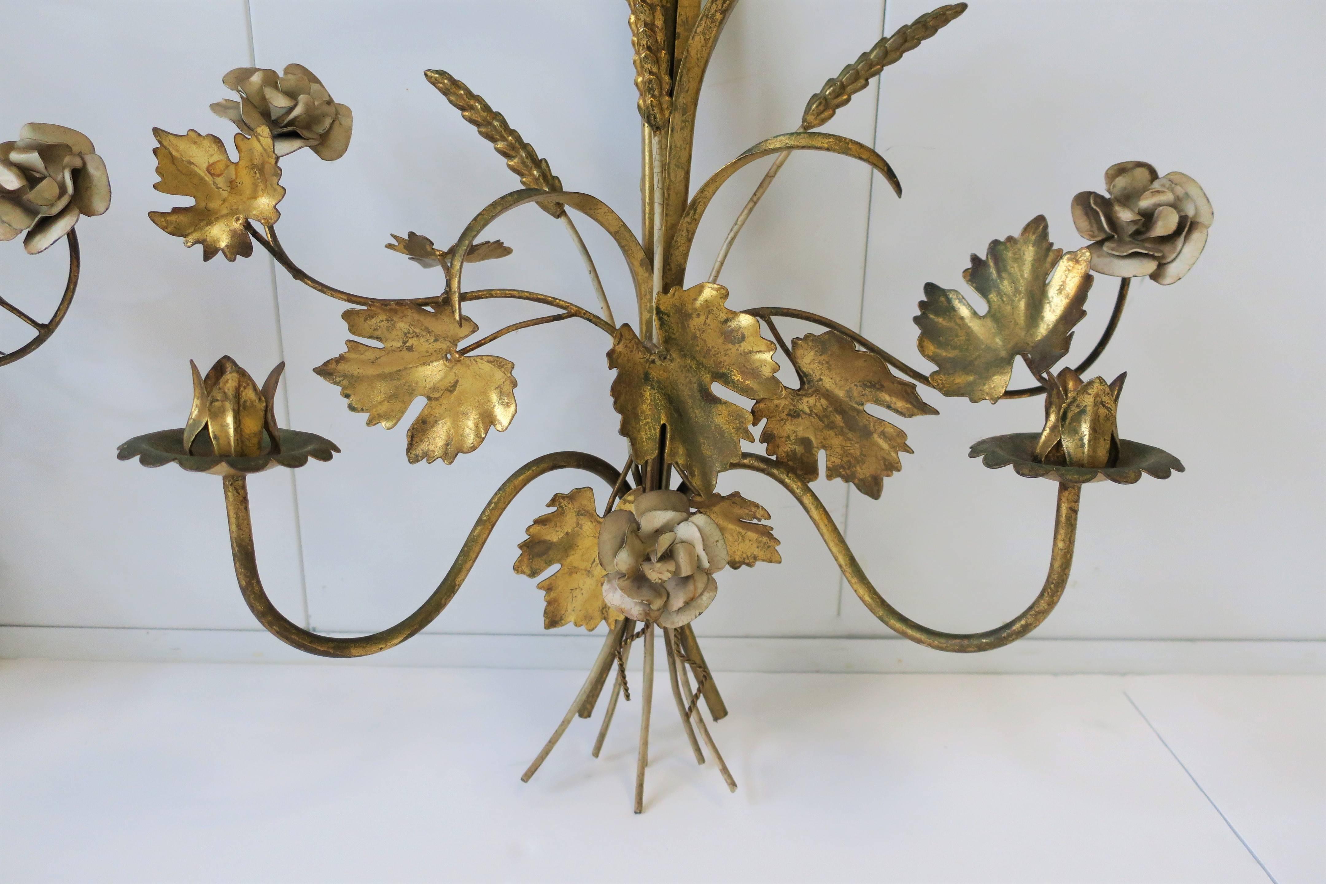 Italian Gold Gilt Metal Sheaf-of-Wheat Wall Sconces or Wall Art In Good Condition In New York, NY