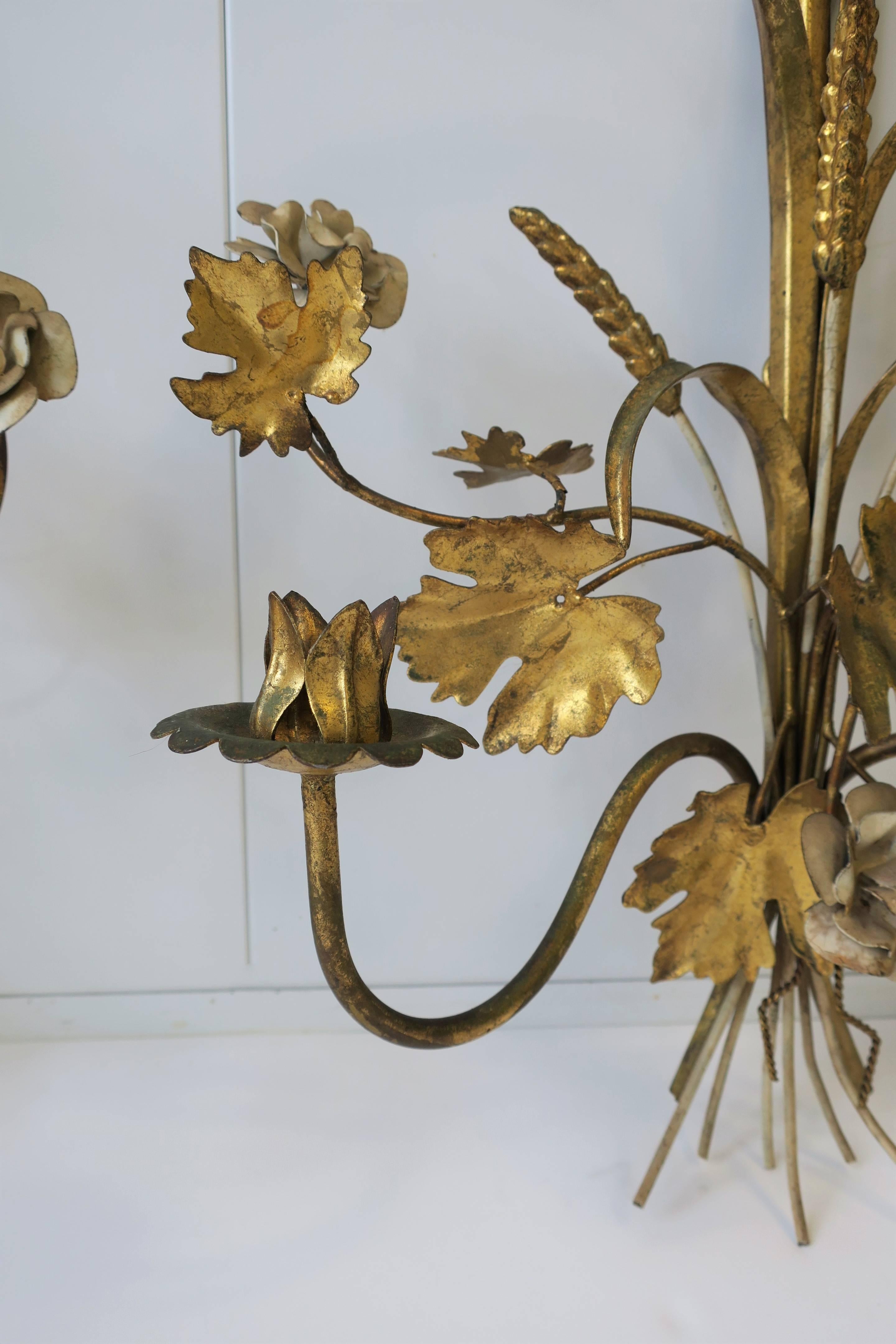 Italian Gold Gilt Metal Sheaf-of-Wheat Wall Sconces or Wall Art 2