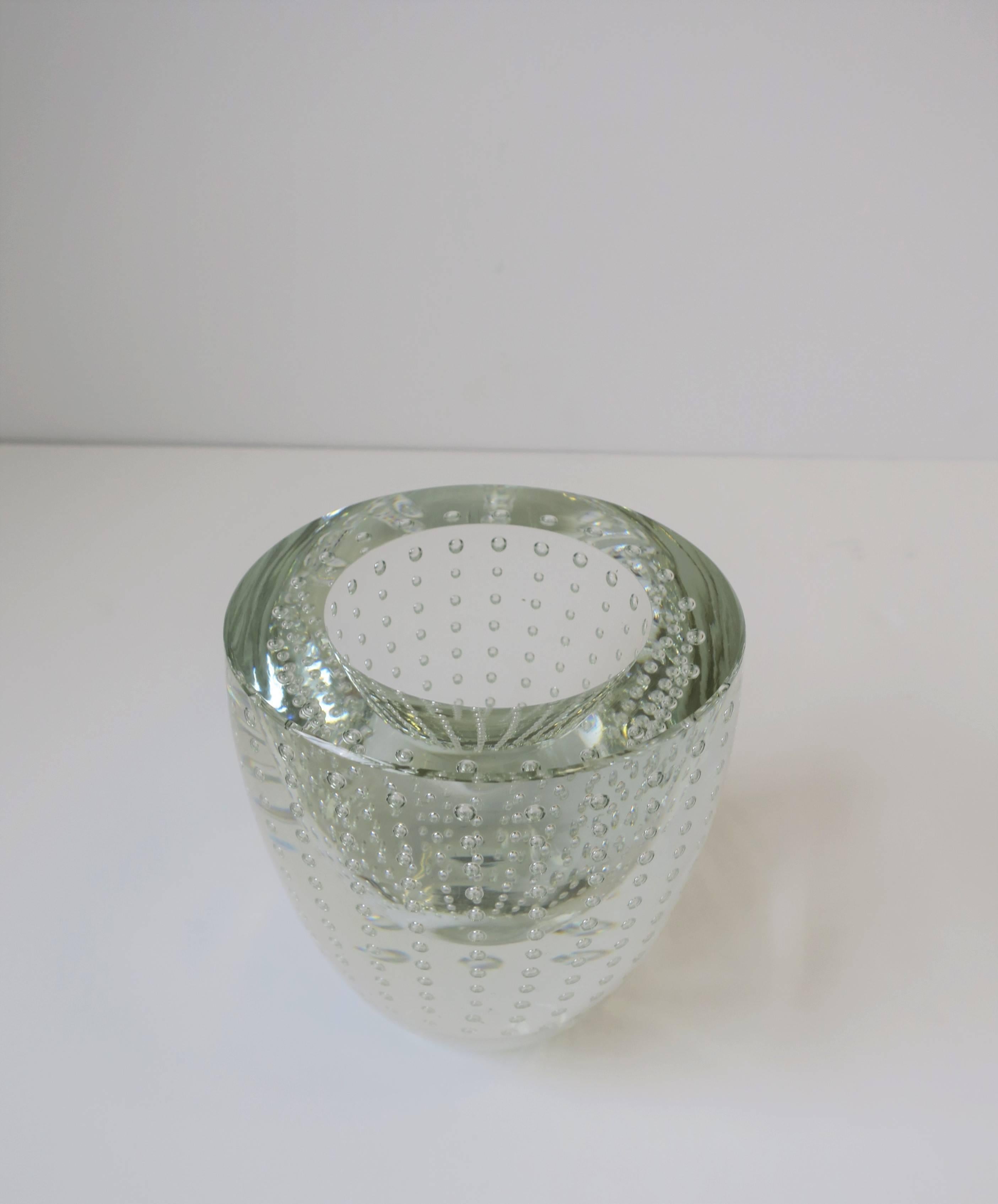Designer Signed Clear Studio Art Glass Vase 1