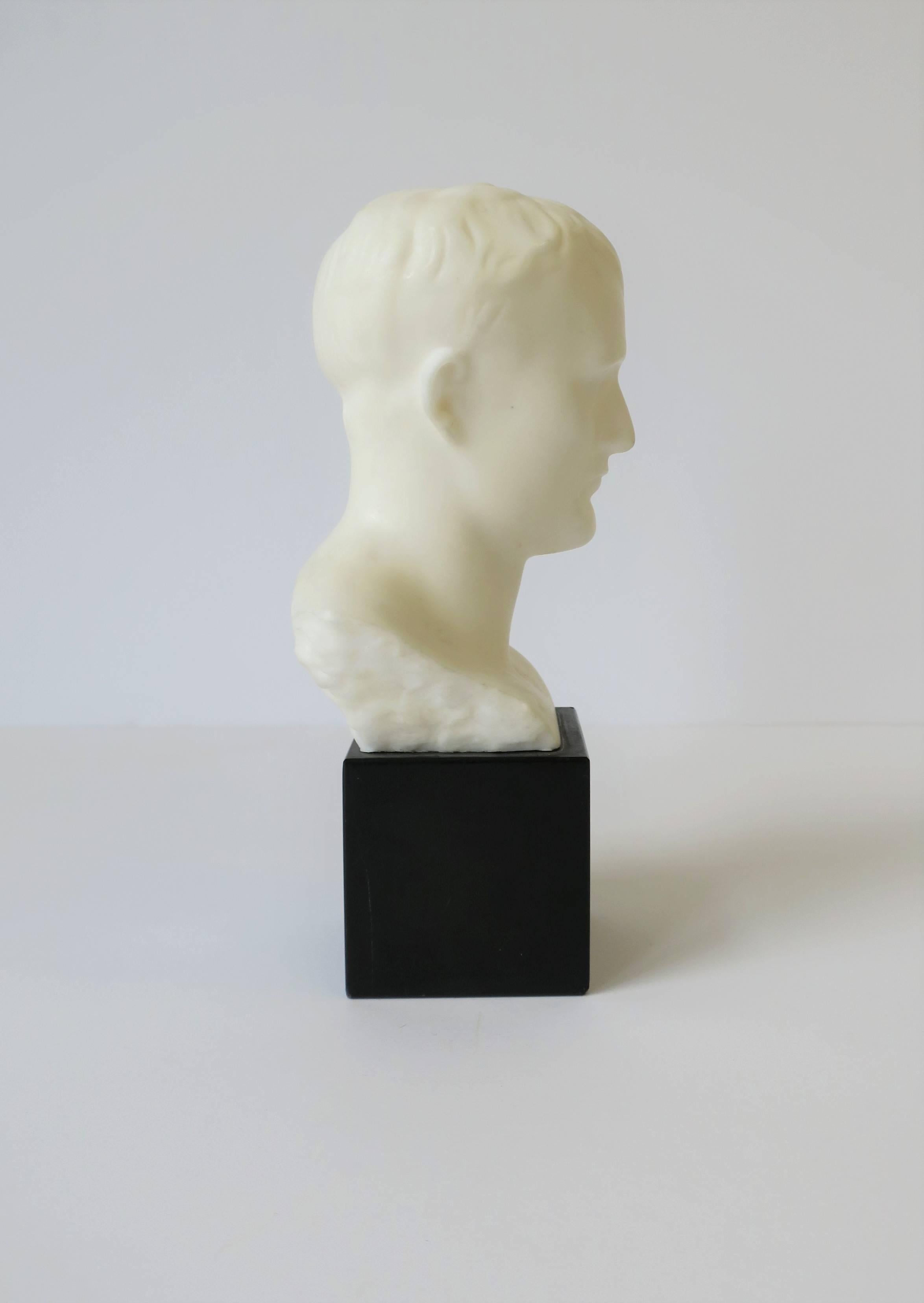 20th Century Male Bust Sculpture on Black Marble Base