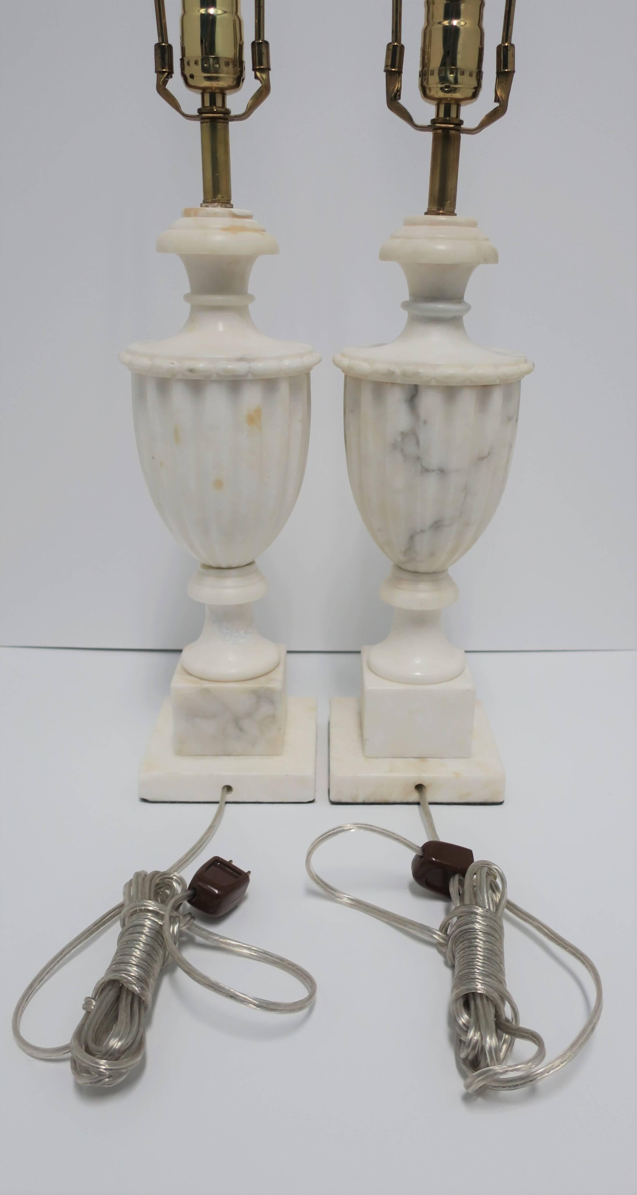 Pair of Italian Classical Roman White Marble Urn Table Lamps 2