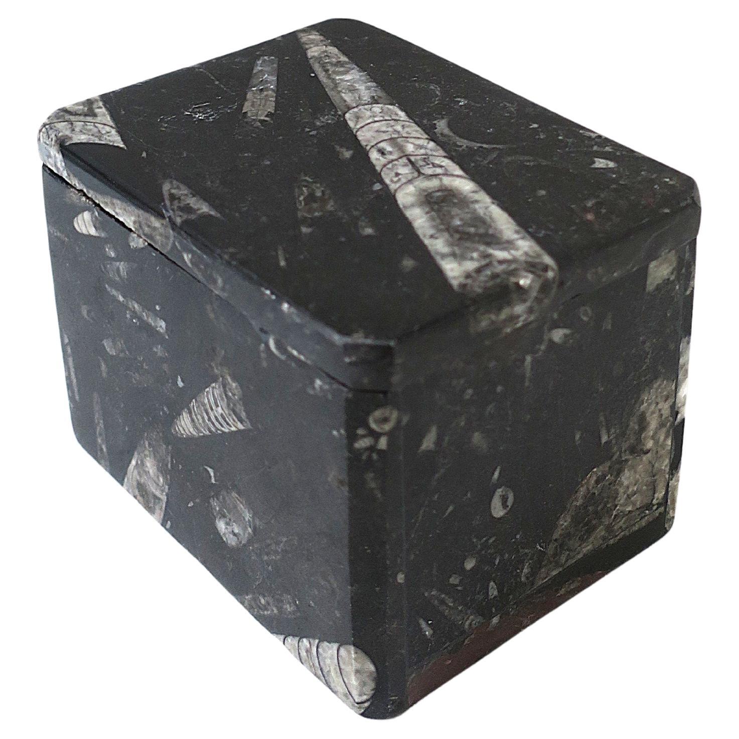 Boîte à bijoux en pierre de marbre anglais noir et blanc
