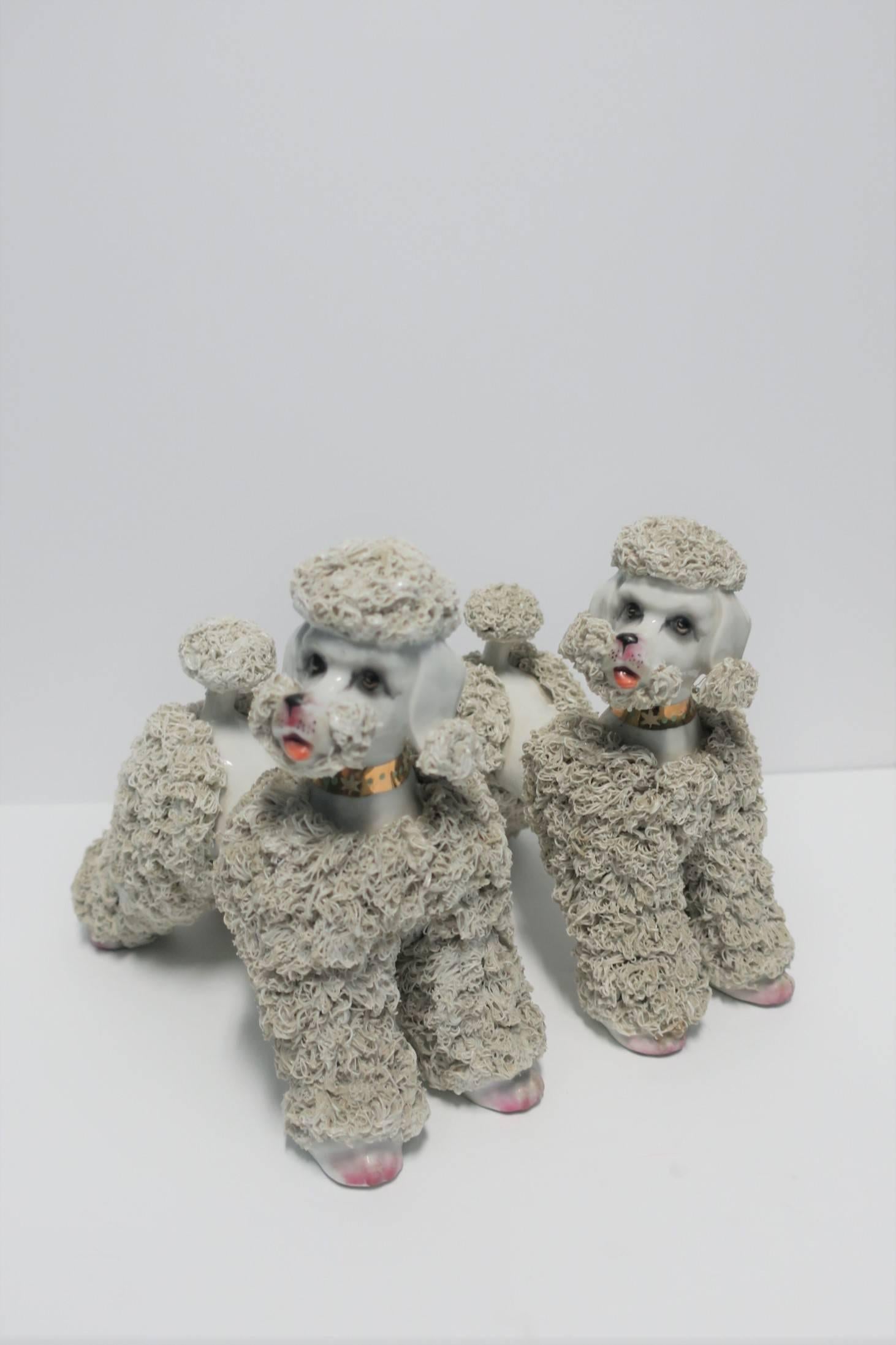 Glazed Poodle Dog Sculptures, Pair