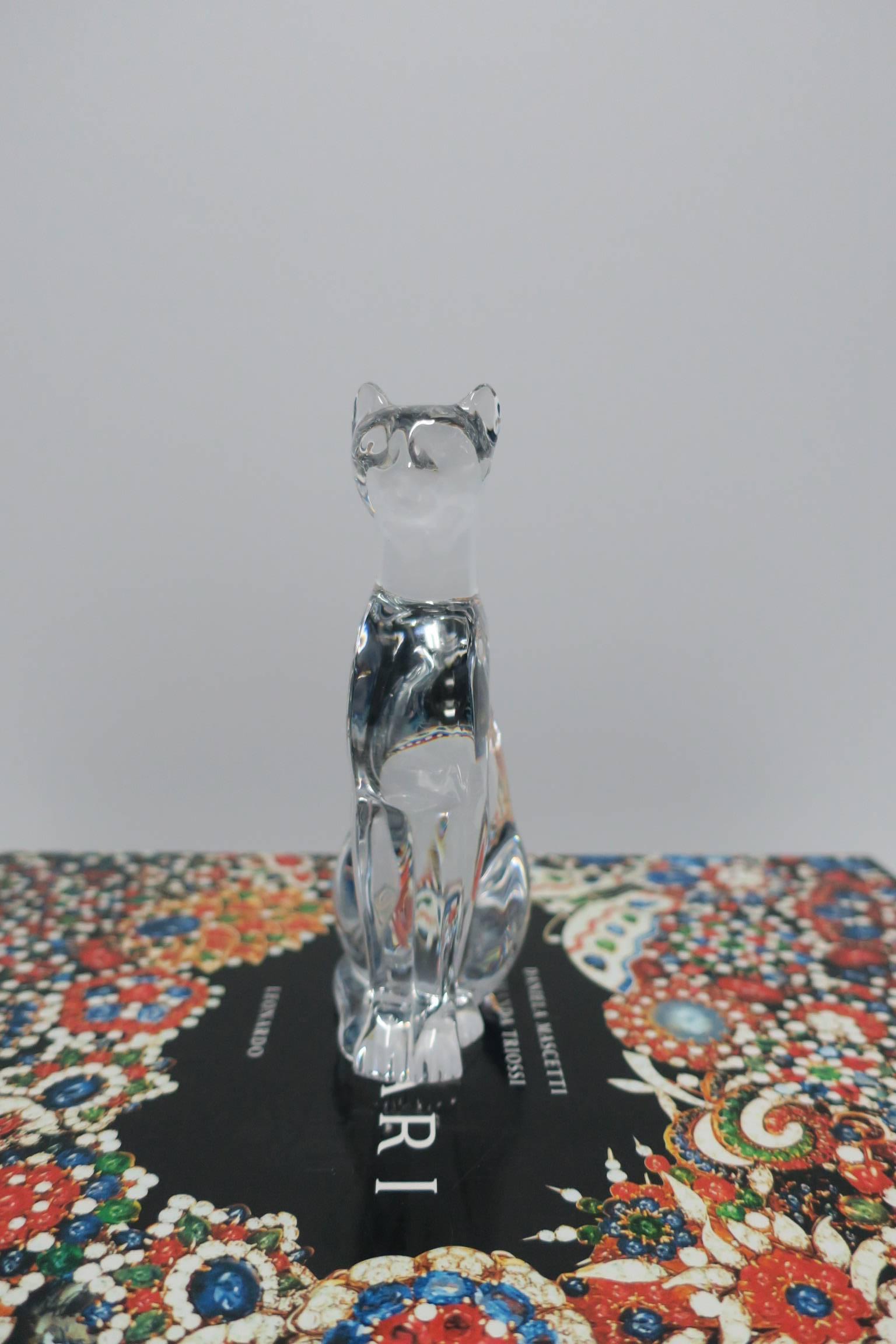 Art Deco French Baccarat Crystal Cheetah or Panther Cat Sculpture 1