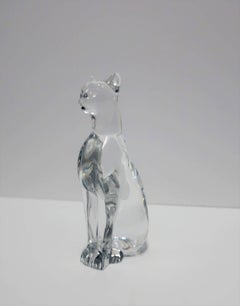 Art Deco French Baccarat Crystal Cheetah or Panther Cat Sculpture