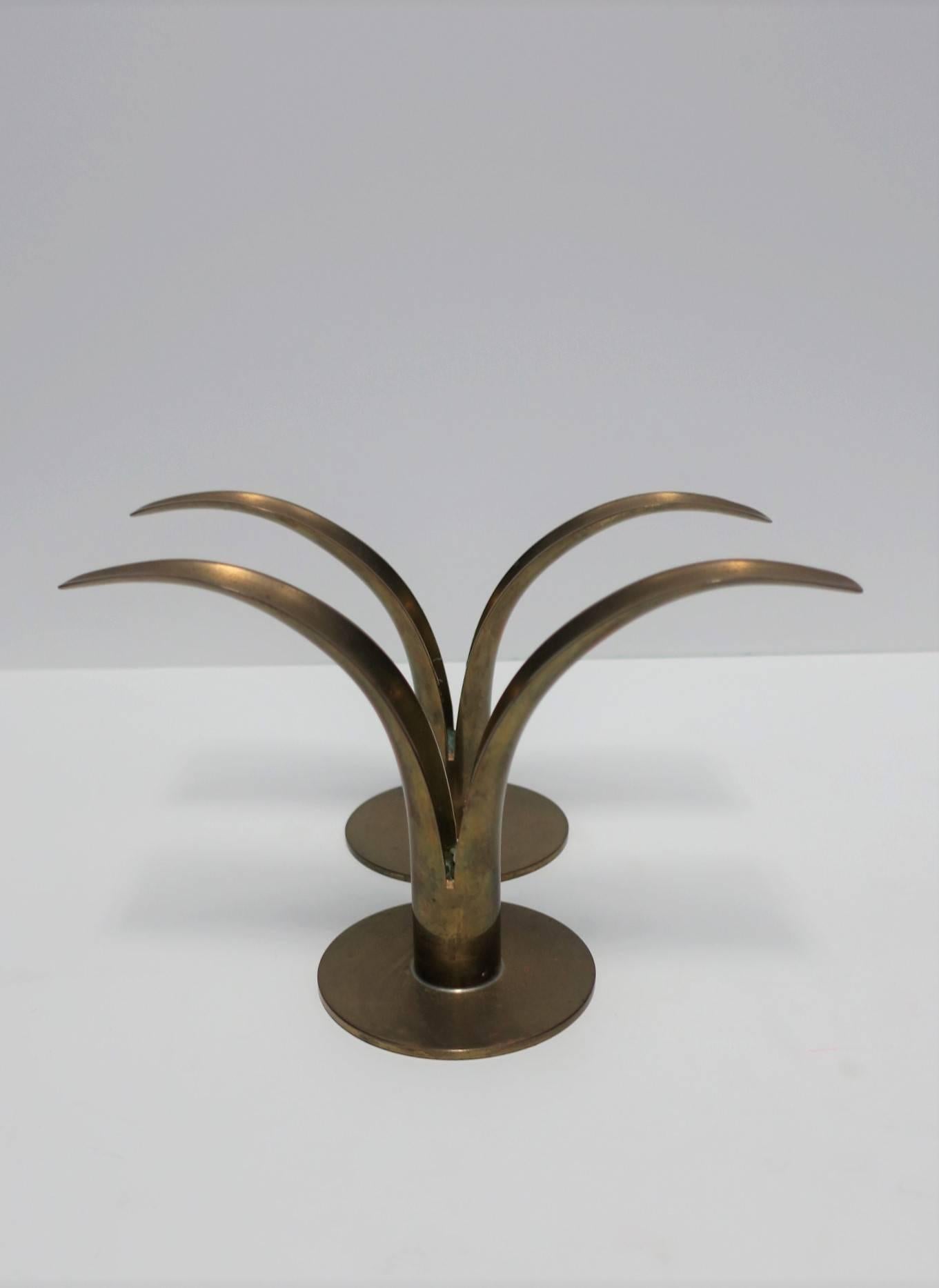 Scandinavian Modern Designer Brass Candlestick Holders, Pair In Good Condition In New York, NY