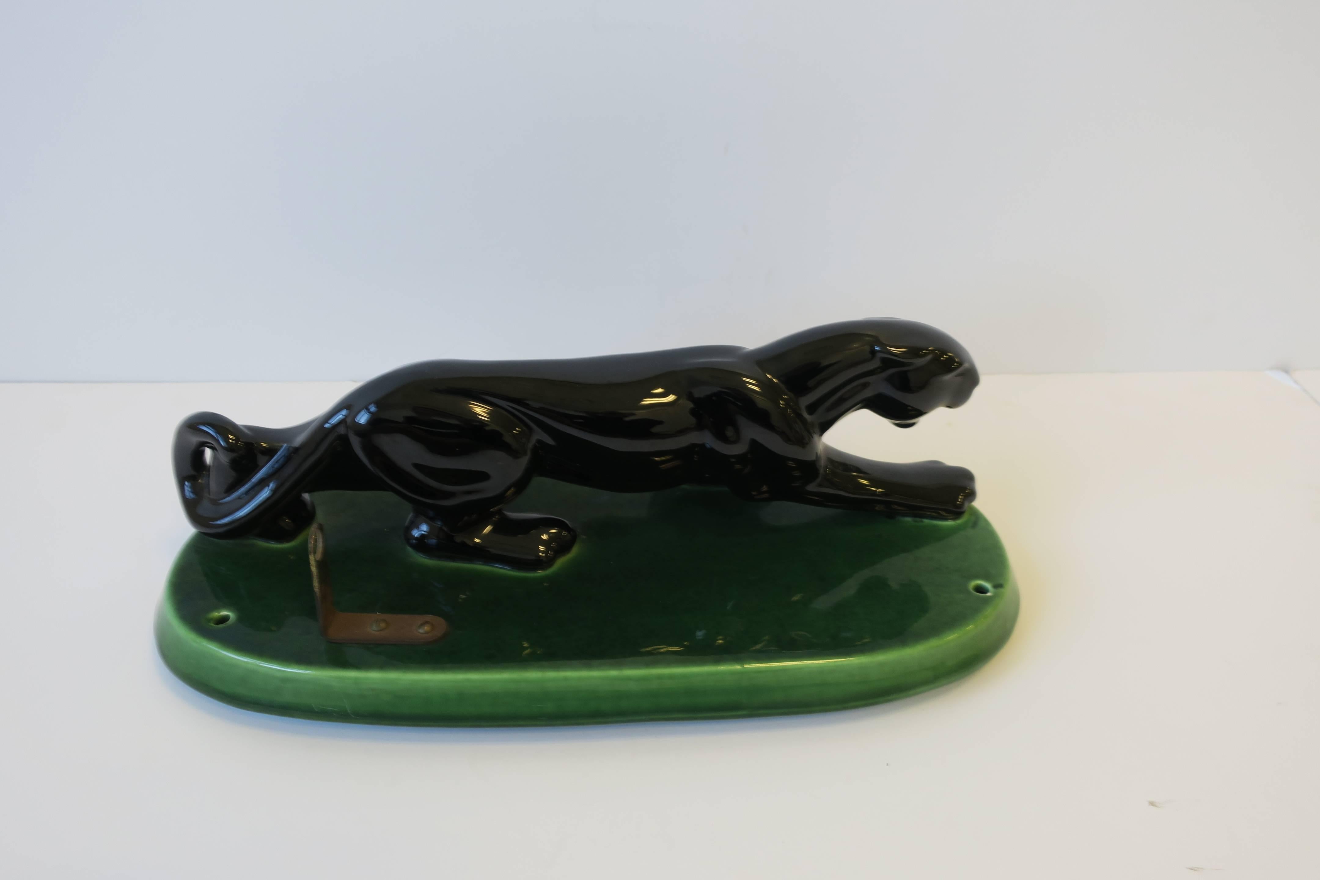American Art Deco Black Panther Cat Ceramic Sculpture