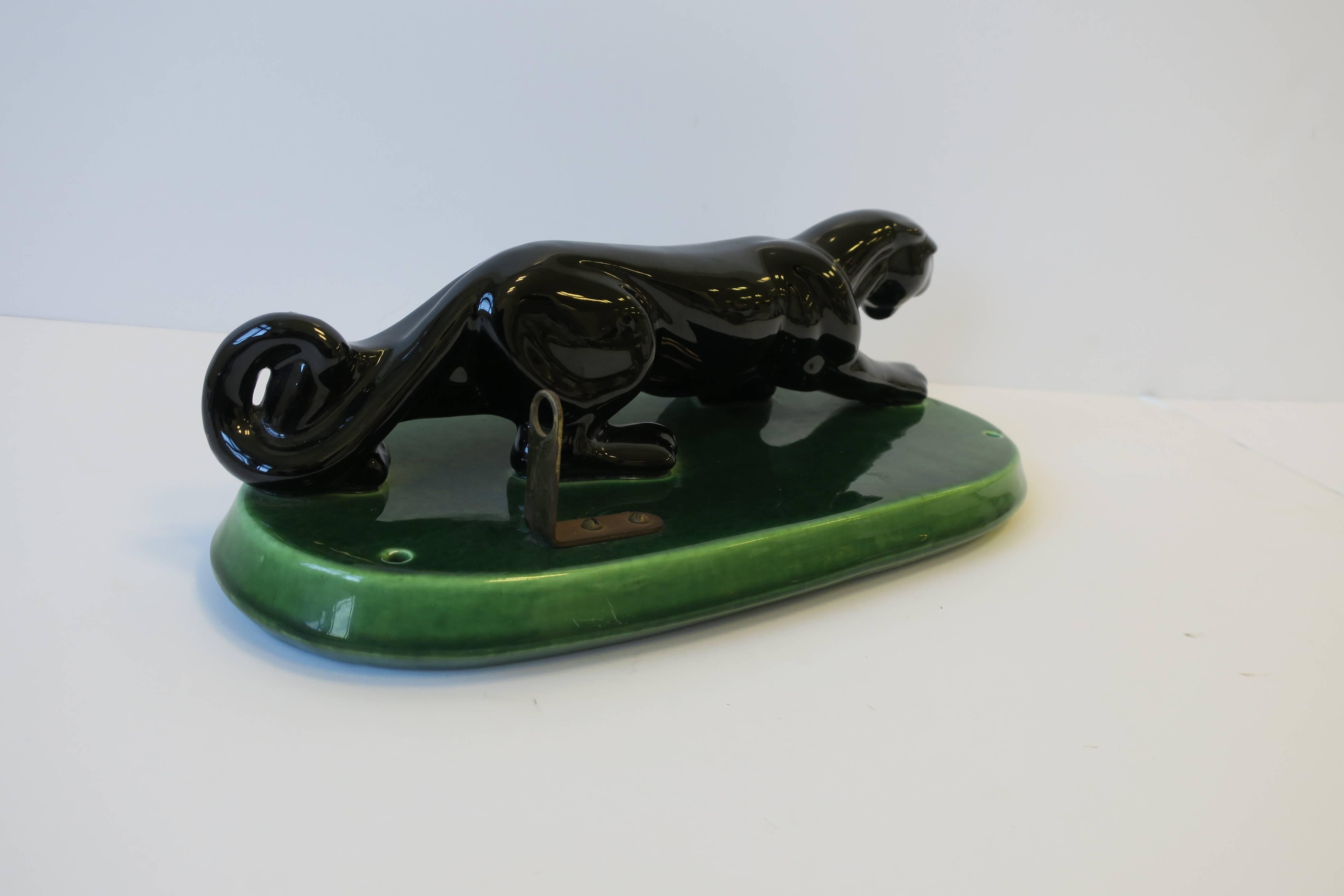 Glazed Art Deco Black Panther Cat Ceramic Sculpture