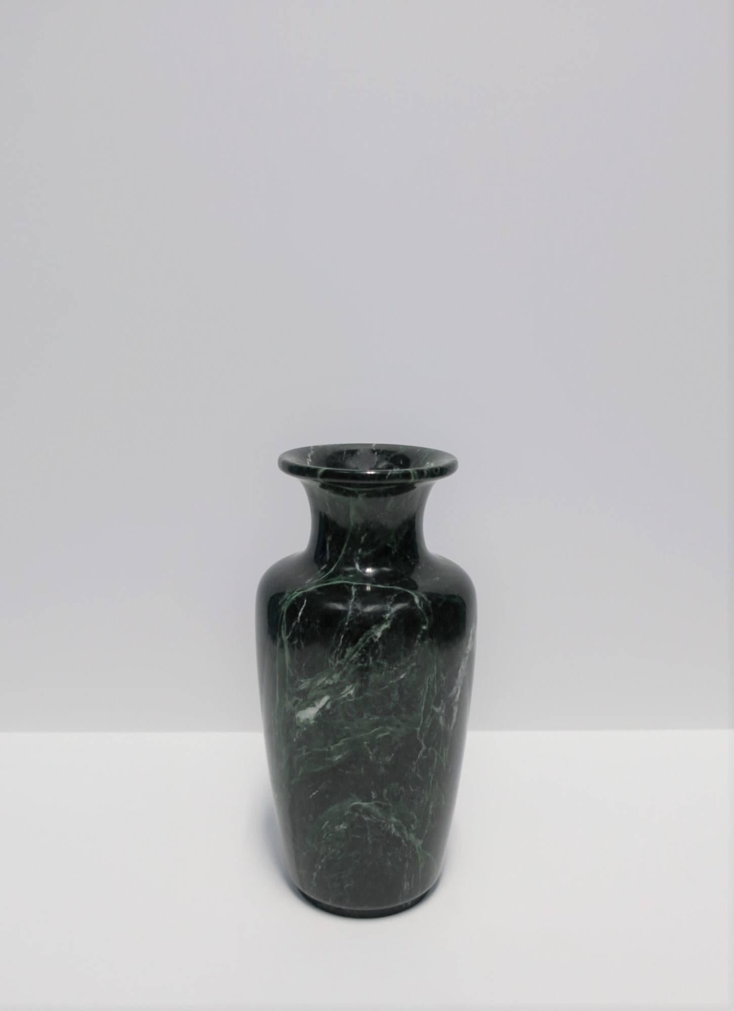Polished Postmodern Dark Green Marble Urn Form Vase