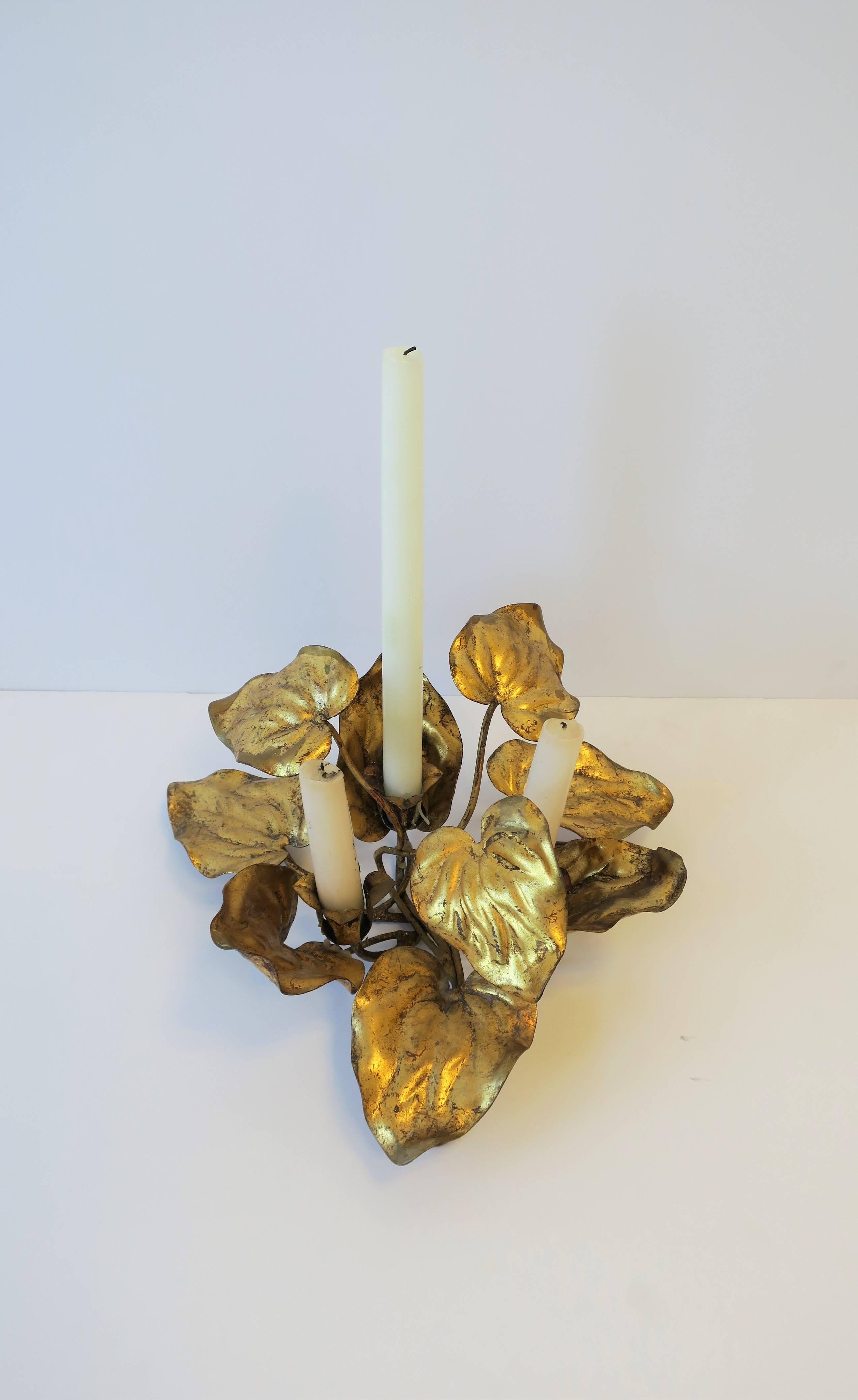Italian Art Nouveau Gold Gilt Tole Leaf Sculpture or Candelabra 2