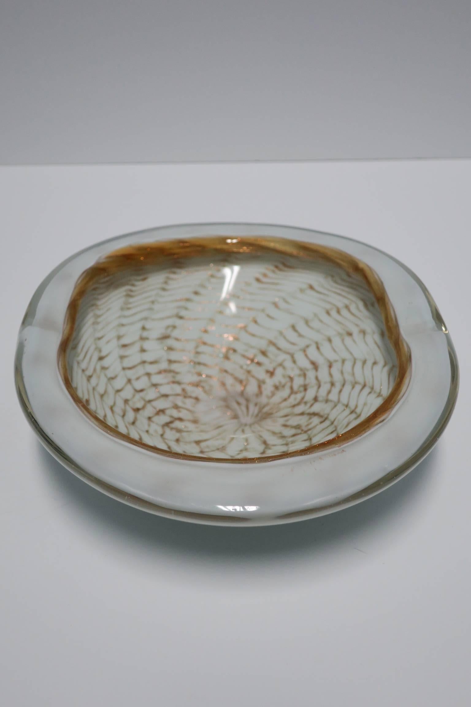 Italian Murano White and Shimmering Copper Art Glass Bowl For Sale 2