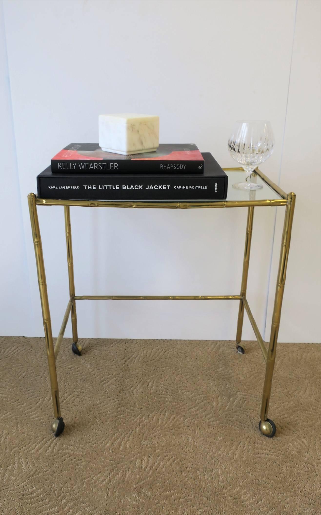 Mid-20th Century Italian Brass Bamboo Bar Cart Table  For Sale