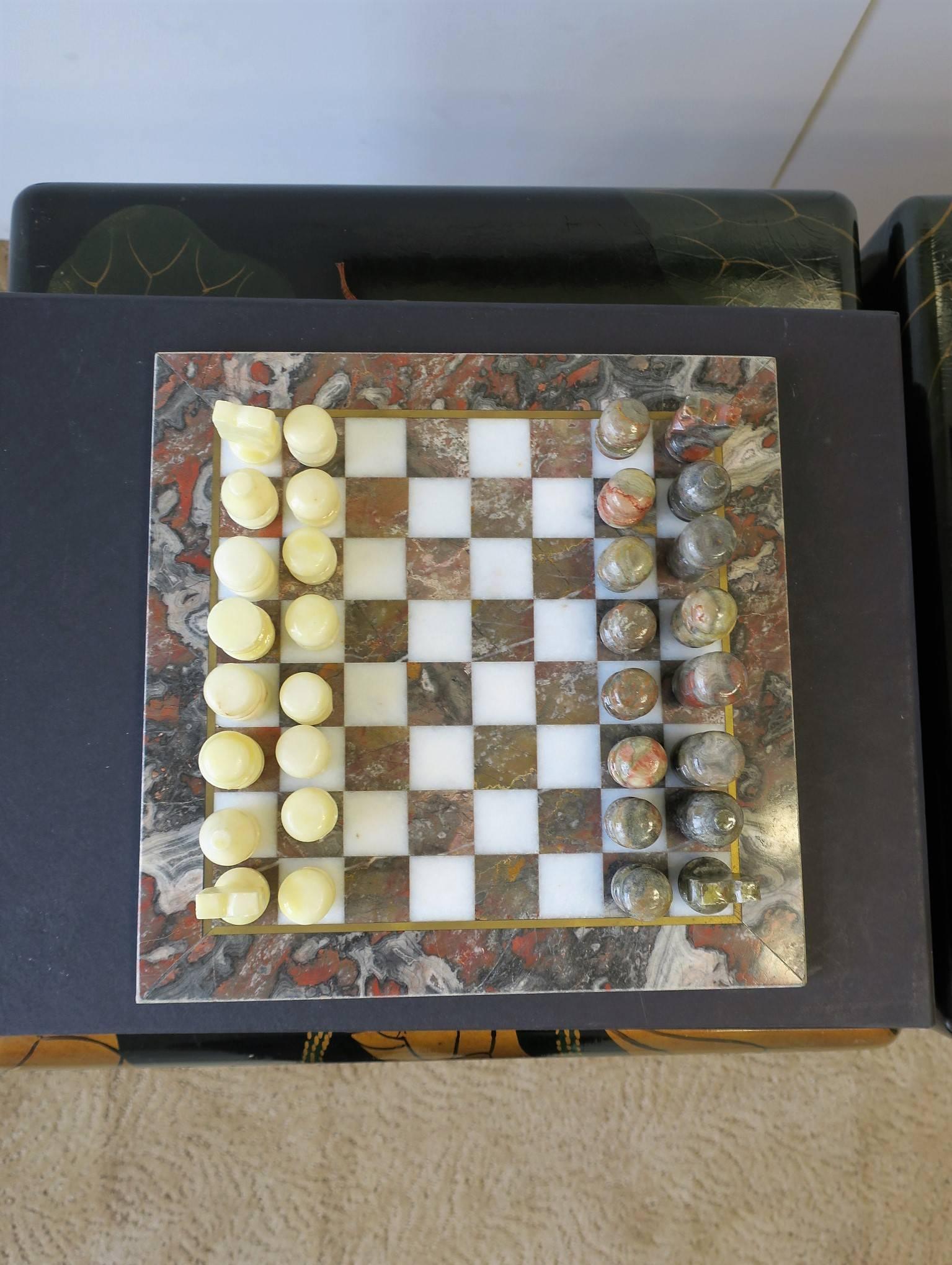 Marble and Brass Chess Game Set, ca. 1970s 1