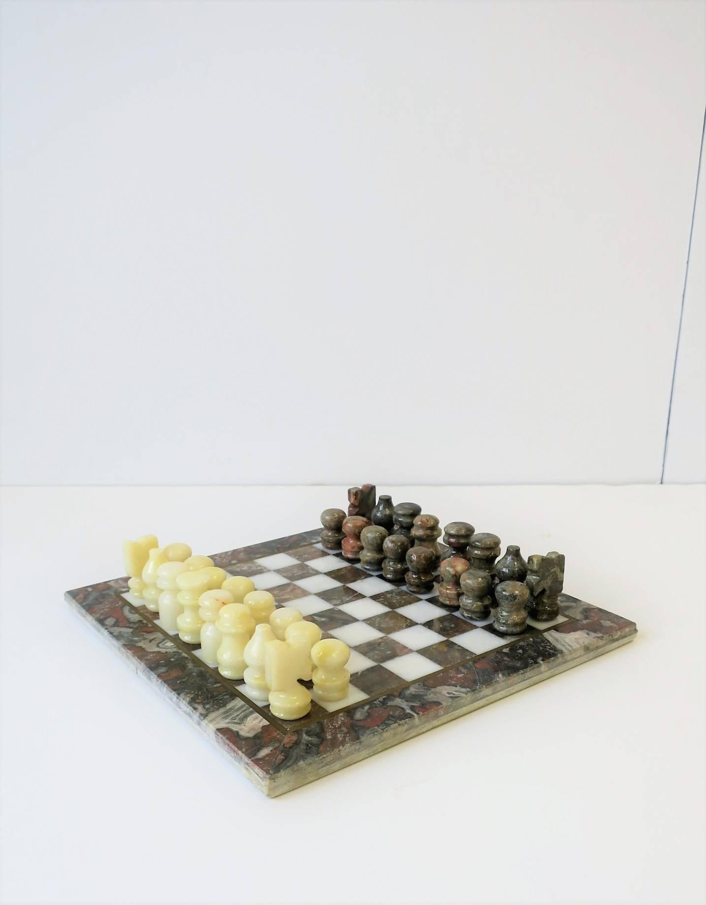 Marble and Brass Chess Game Set, ca. 1970s 2