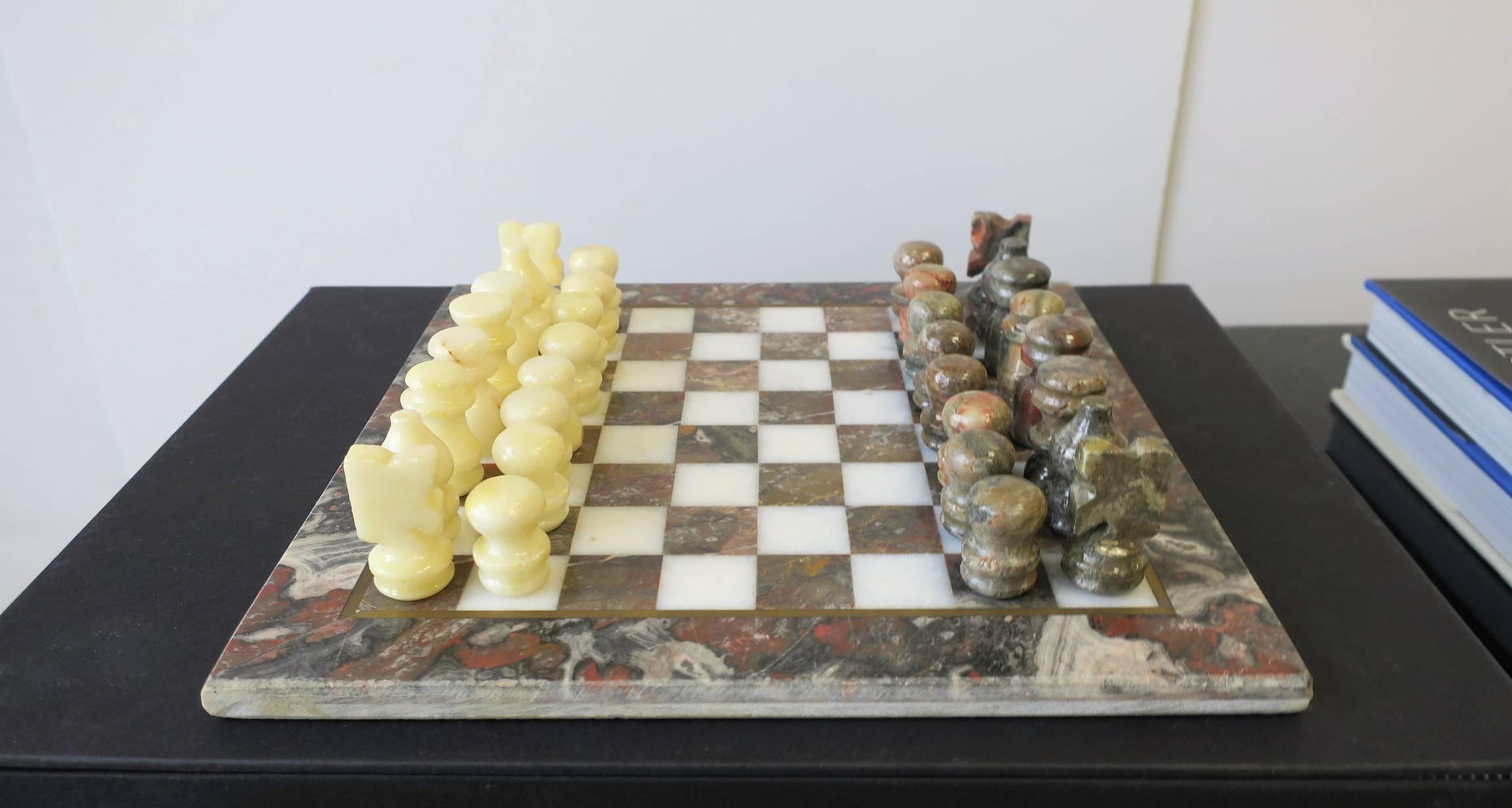 Marble and Brass Chess Game Set, ca. 1970s 3