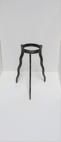 Metal Brass and Glass Small Round Side or Drinks Table