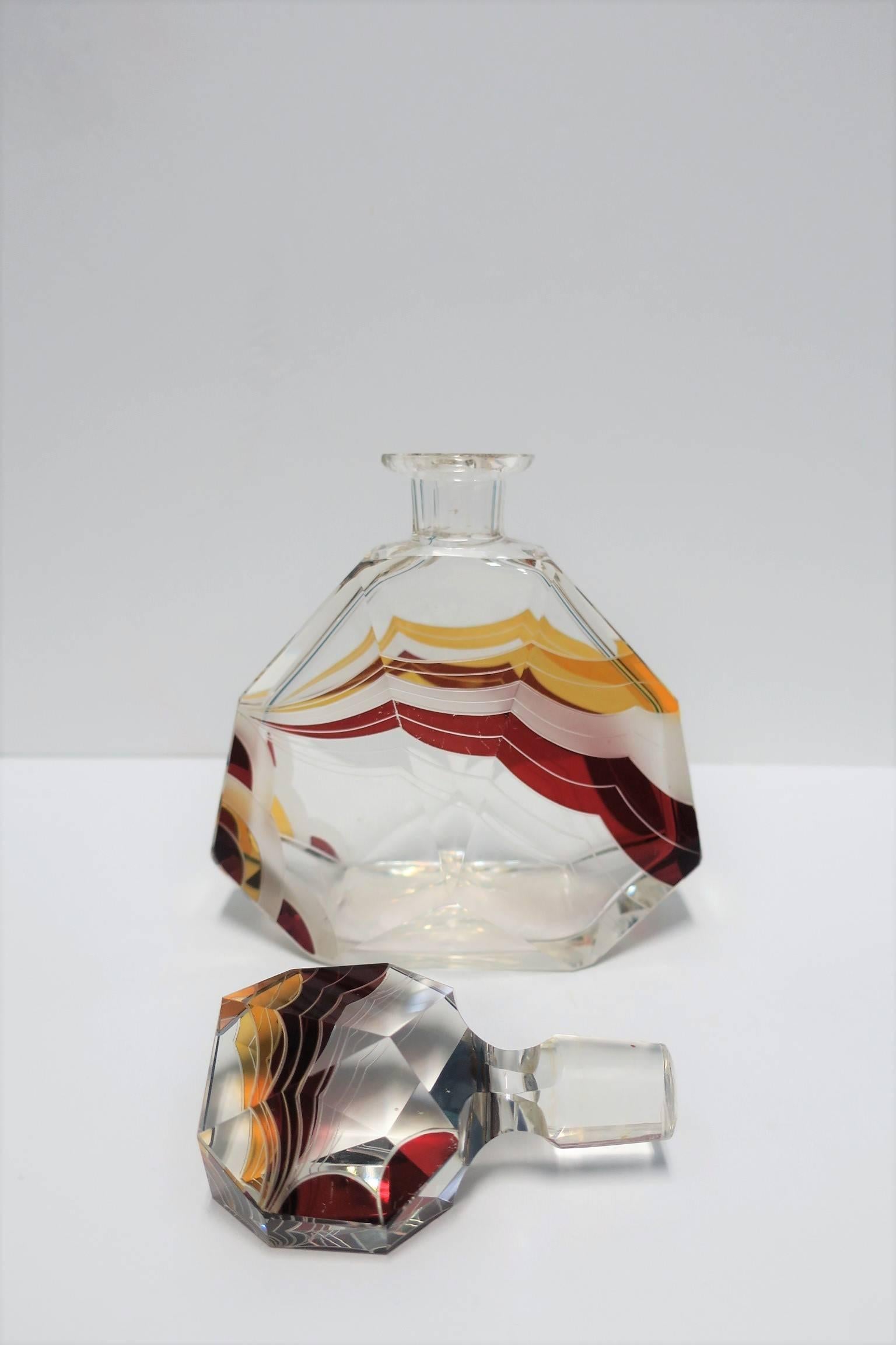 Enameled European Art Deco Liquor or Spirits Crystal Decanter by Designer Karl Palda