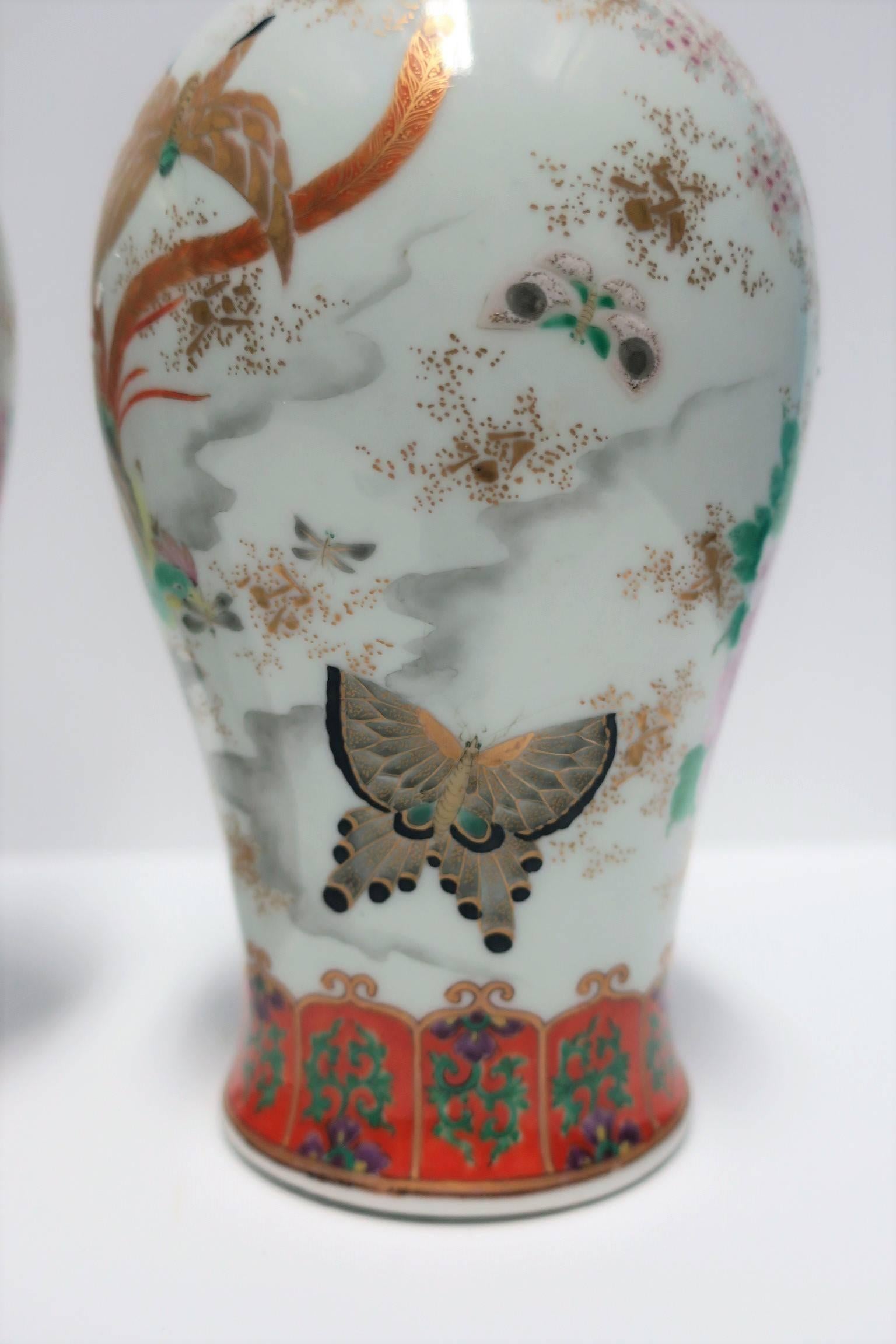 20th Century Art Deco Japanese Kutani Porcelain Vases Meiji Period, Pair For Sale