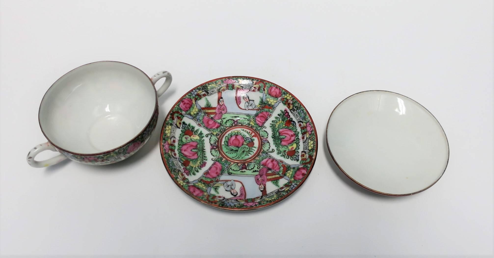 Porcelain Famille Rose Tea Cup or Soup Set In Good Condition For Sale In New York, NY