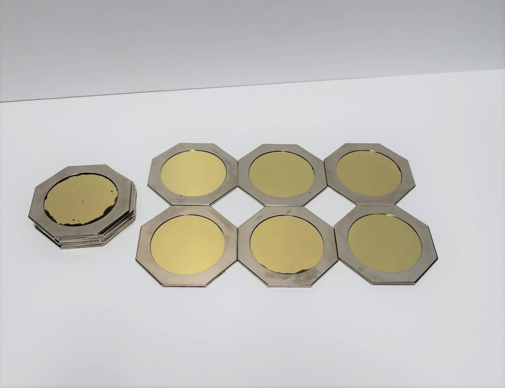 Modern Brass and Chrome Octagonal Coaster Set, ca. 1970s 1