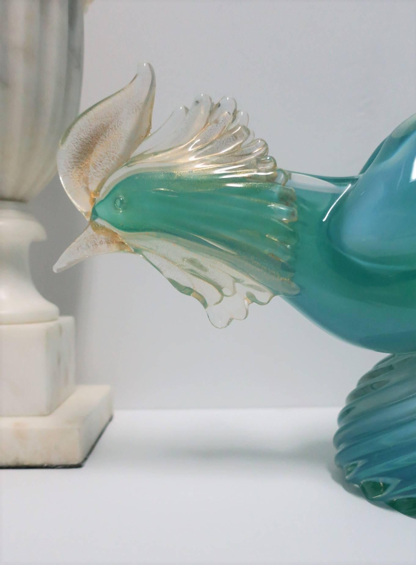 20th Century Modern Italian Azure Blue and Gold Murano Art Glass Bird Sculpture