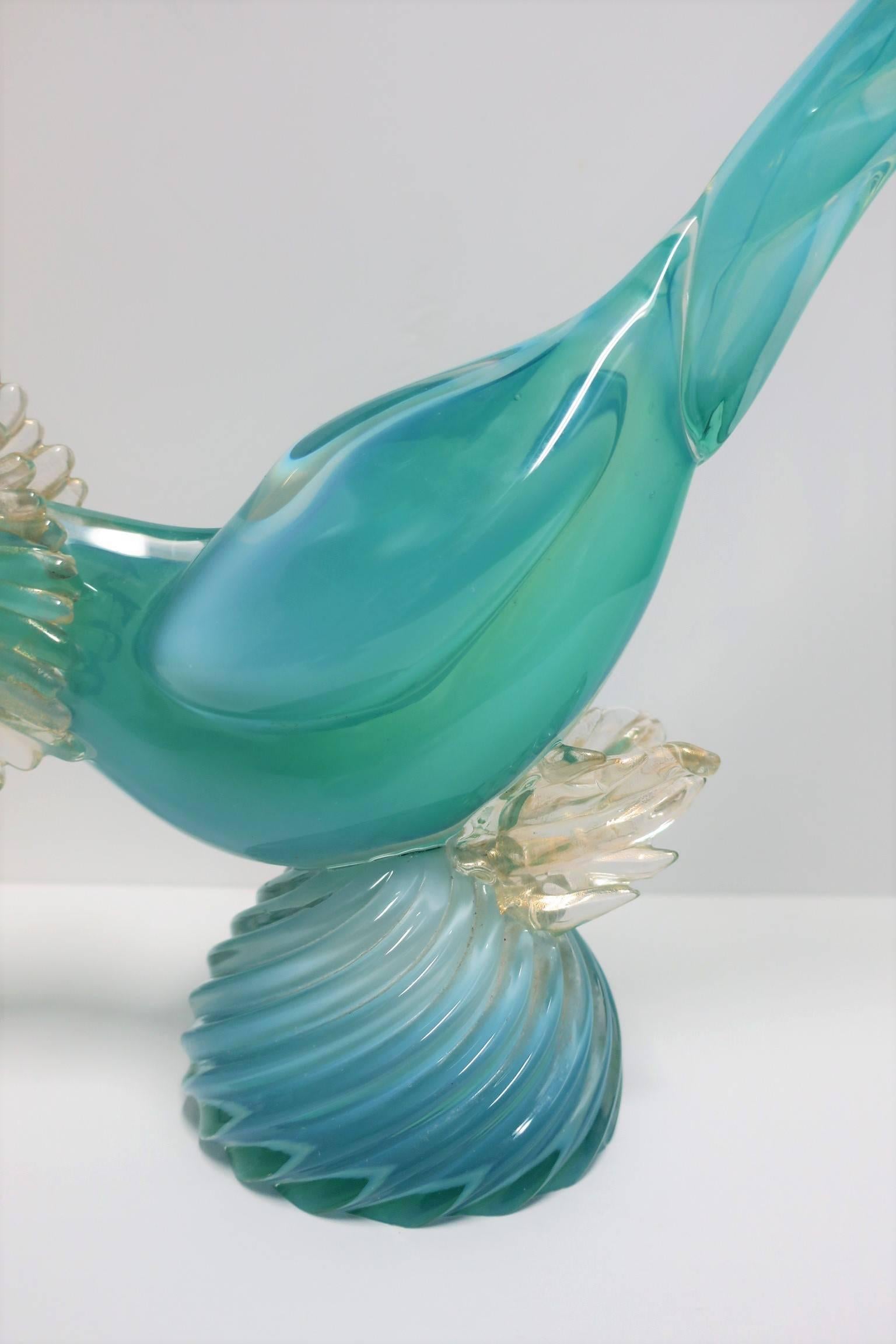 Modern Italian Azure Blue and Gold Murano Art Glass Bird Sculpture 2