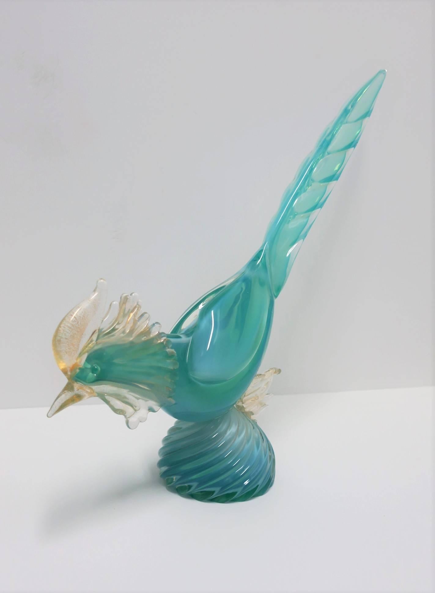 Modern Italian Azure Blue and Gold Murano Art Glass Bird Sculpture 5